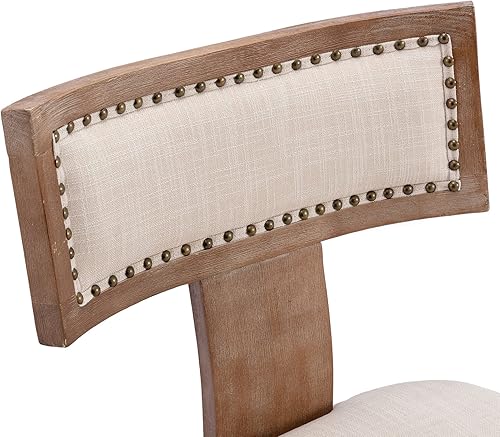 Miniatura 9 de VESCASA Sillas de comedor tapizadas de lino con patas de madera natural, modernas sillas de comedor acolchadas con ribete de cabeza de clavo con