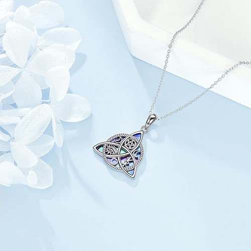 Miniatura 5 de YFN Collar con dije de triple luna y diosa de plata esterlina, pentagrama y ópalo, collar con dije de ópalo pagano, amuleto mágico wiccano, árbol de