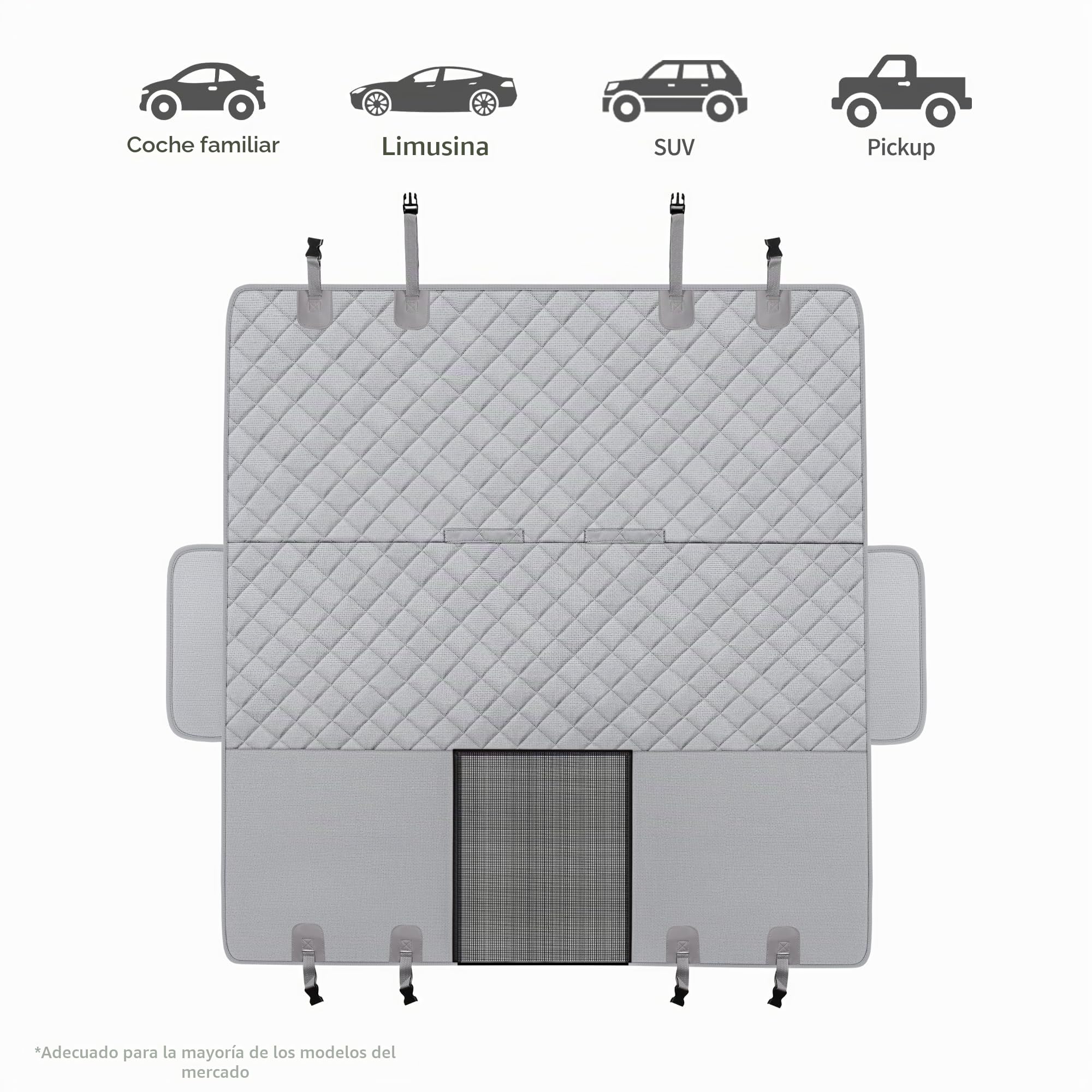 GXT Funda Protectora para Asiento Trasero de Perro para Coches, SUV y Camiones con Ventana de Malla, Material Antideslizante e Impermeable, a Prueba de arañazos, Gris Claro