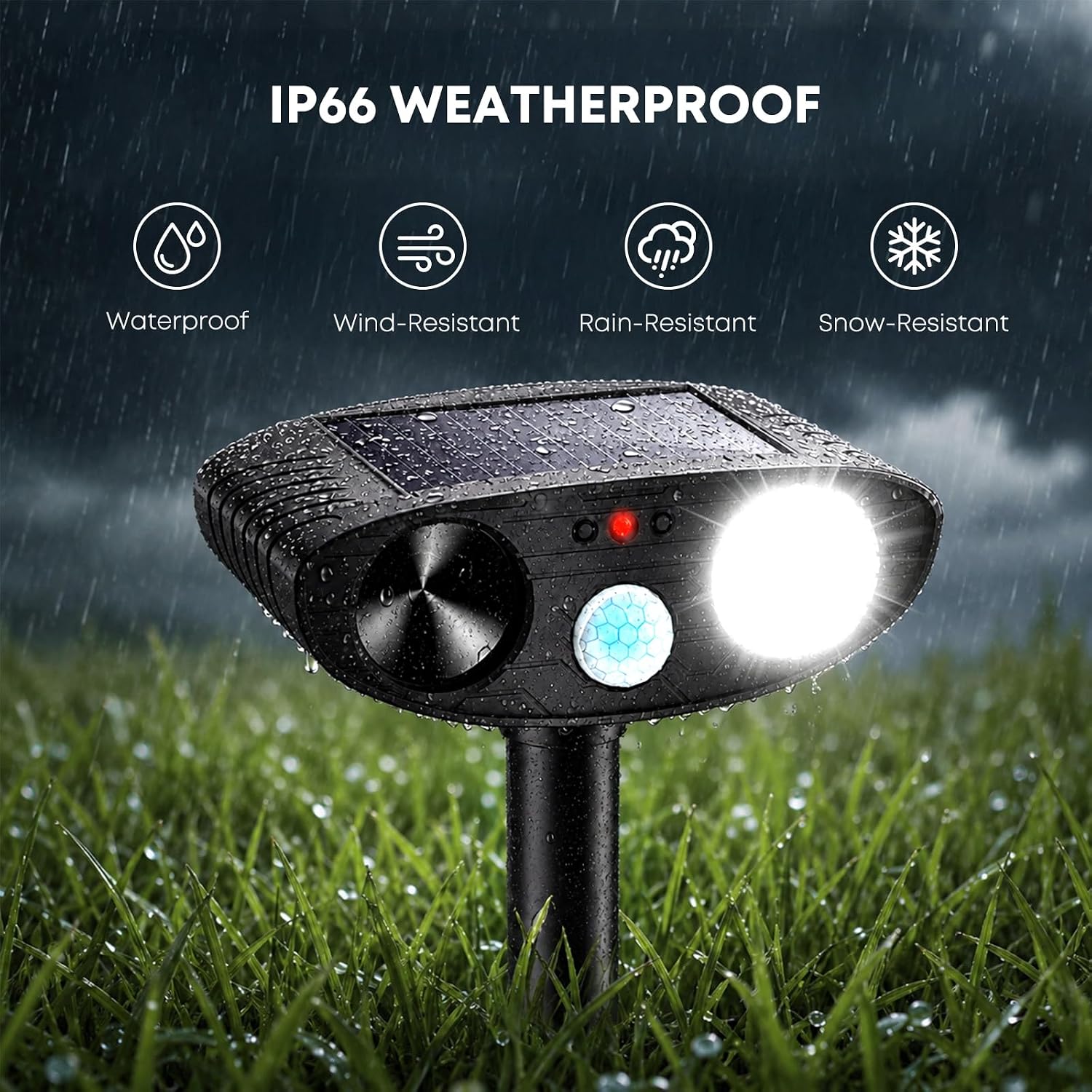 2026 Upgraded Solar Ultrasonic Animal Repeller Outdoor, Black, 2-Pack image 3
