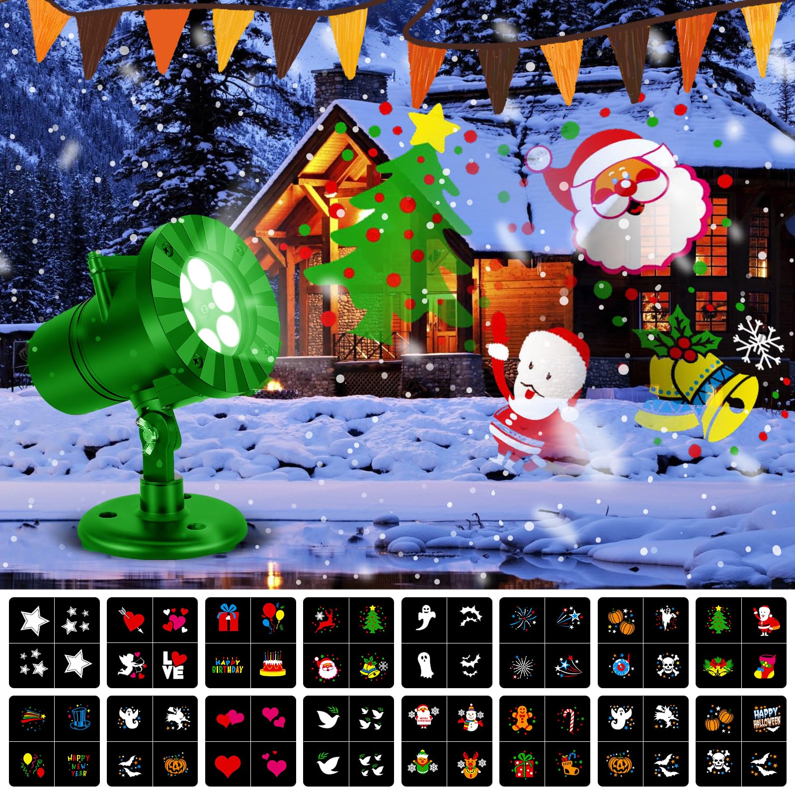 Projektor Weihnachten, Projektorlampe Weihnachten Licht IP65 Wasserdichte mit 16 Muster, Halloween Weihnachten Projektor für Außen Innen Garten Deko, Partys Weihnachten, Halloween