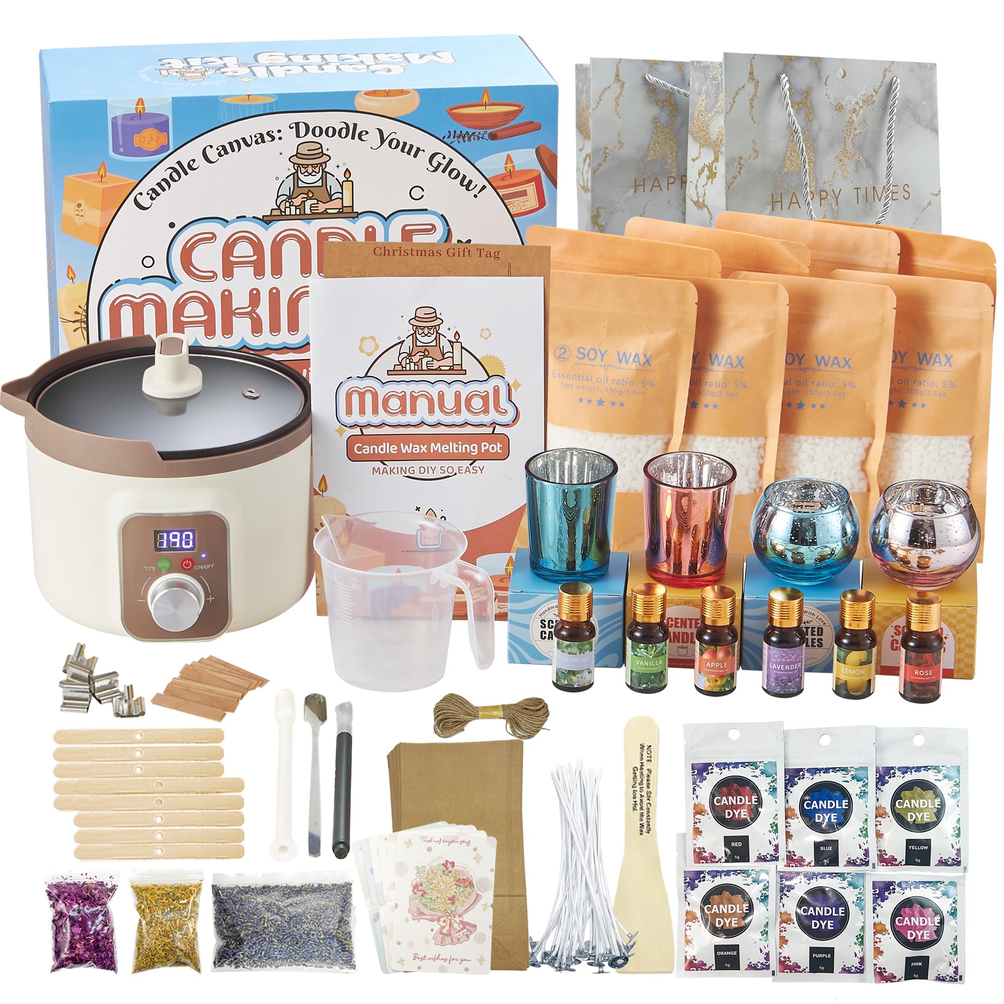 Kit completo para hacer velas LFISGNN con fundidor de cera inteligente, suministros para hacer velas y embalaje, kit completo para hacer velas para manualidades artísticas.