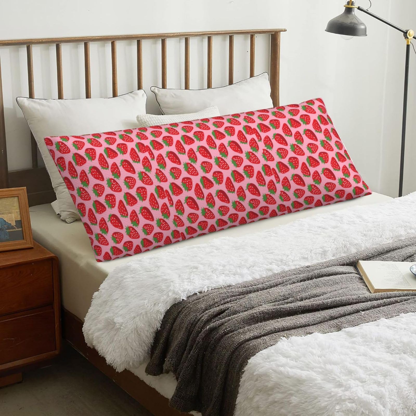 Strawberry, Body Pillow Cover with Zipper,Long Body Pillowcase 20 x 60 in