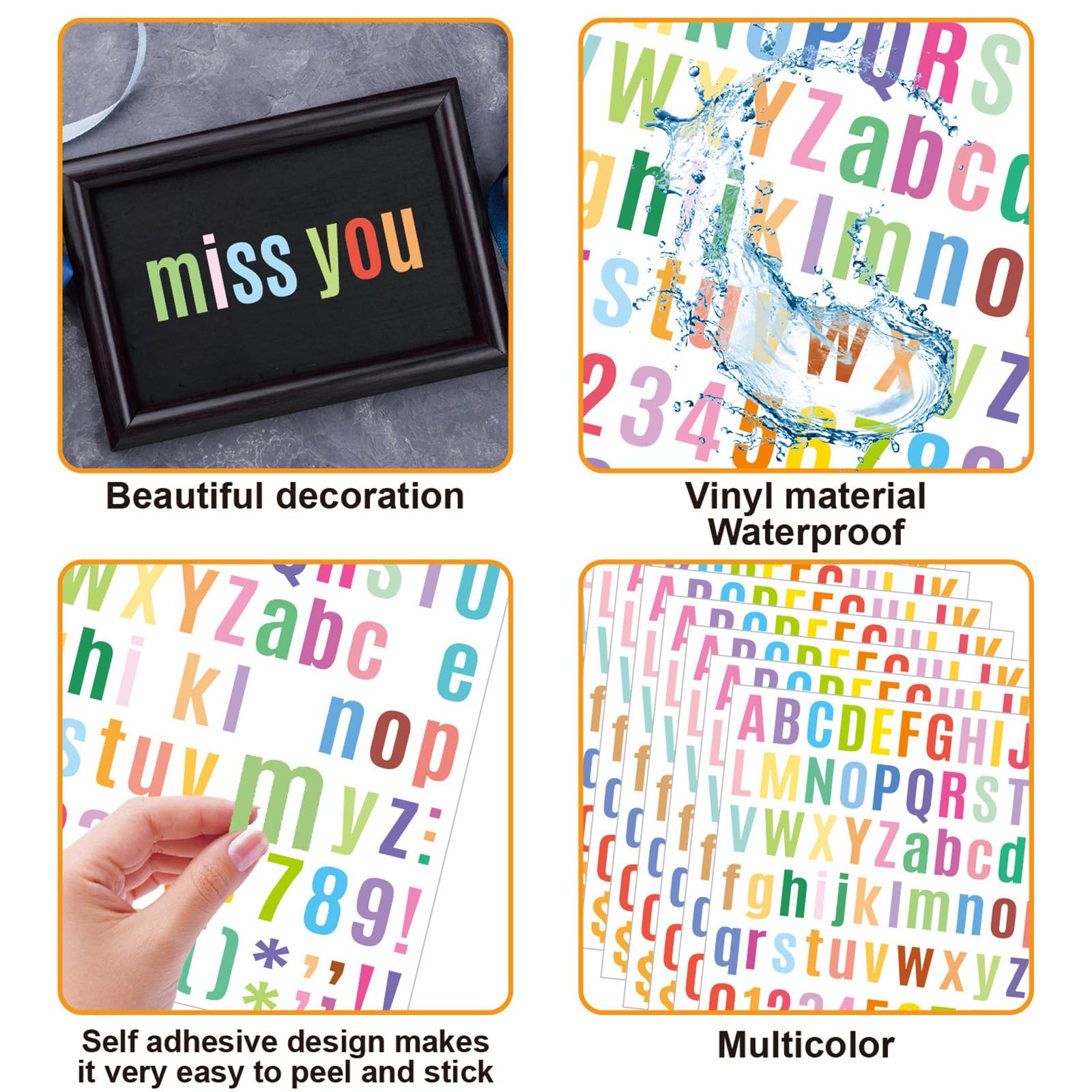 Angoily Adesivi Alfabeto e Numeri in Vinile, Set 10 Fogli Impermeabili Colorati, Etichette Adesive Per Scrapbooking, Decorazioni Fai Da Te Per Album, Custodie, Biglietti e Buste
