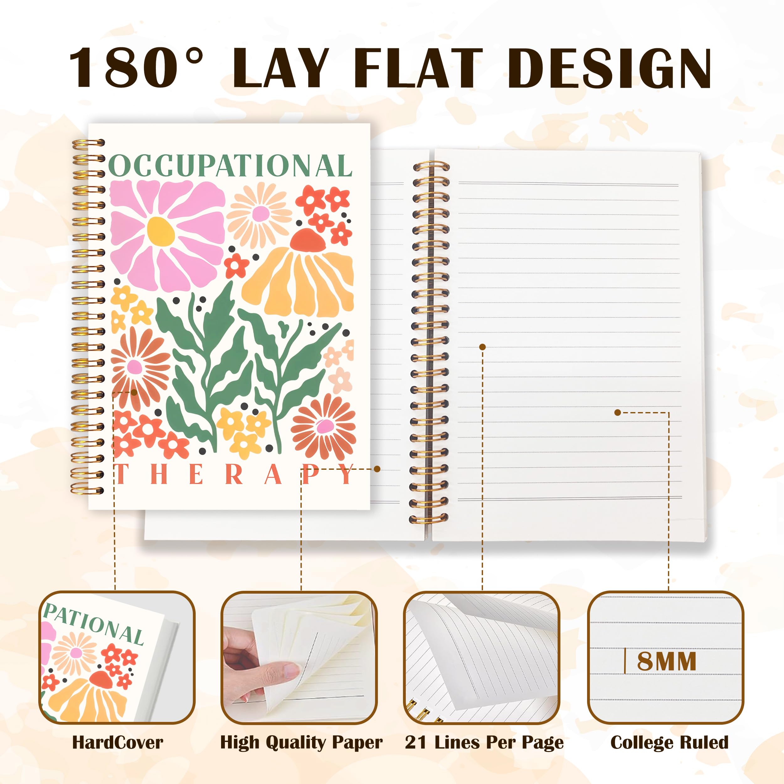 Qabliqo Boho Floral Occupational Therapy Gifts Spiral Notebooks, OT Therapy Journal, Mental Health Journals for Writing, Occupational Therapist Notebook for Note Taking, 5.5x8.3 Inch