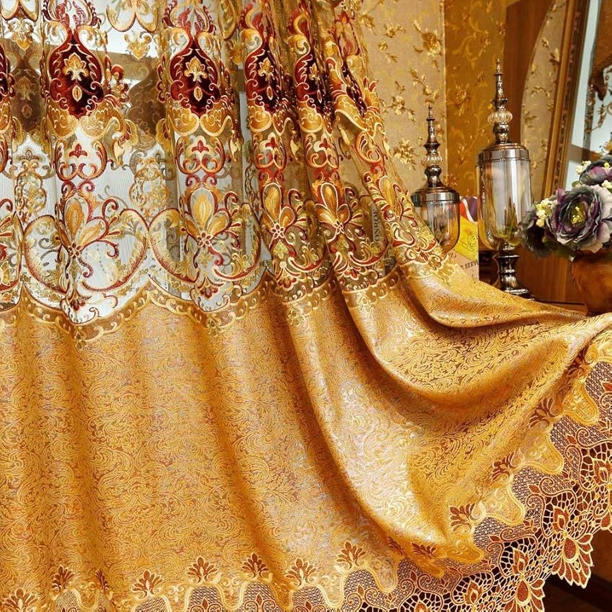 Amazon｜カーテン レースカーテン 刺繍 豪華 大花柄 欧米風 宮廷