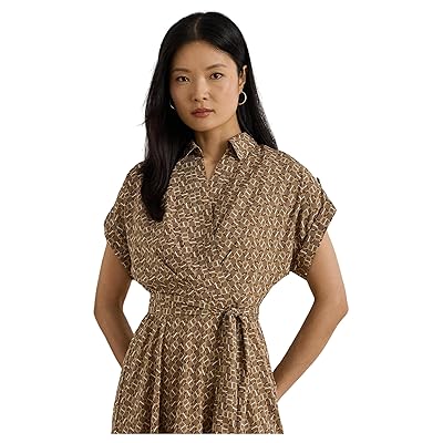 Lauren Ralph Lauren Petite Geo Print Belted Crepe Dress Women