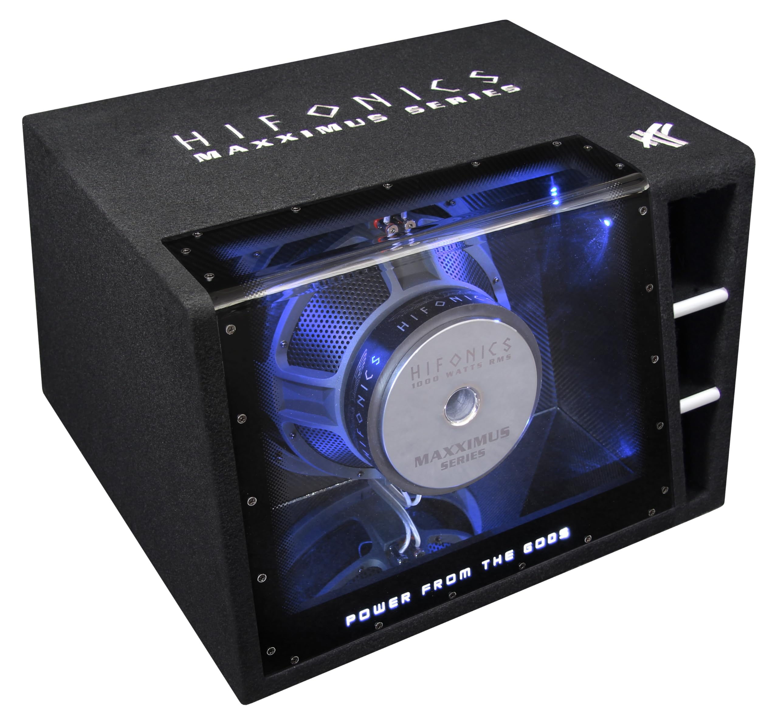 Hifonics MXZ12BP- 30 cm (12") -Single-Bandpass-System | Premium Power Auto-Subwoofer aus der MAXXIMUS Serie mit 1000 W/RMS, 2000 W/MAX und umschaltbarer LED Beleuchtung (blau/Weiss)