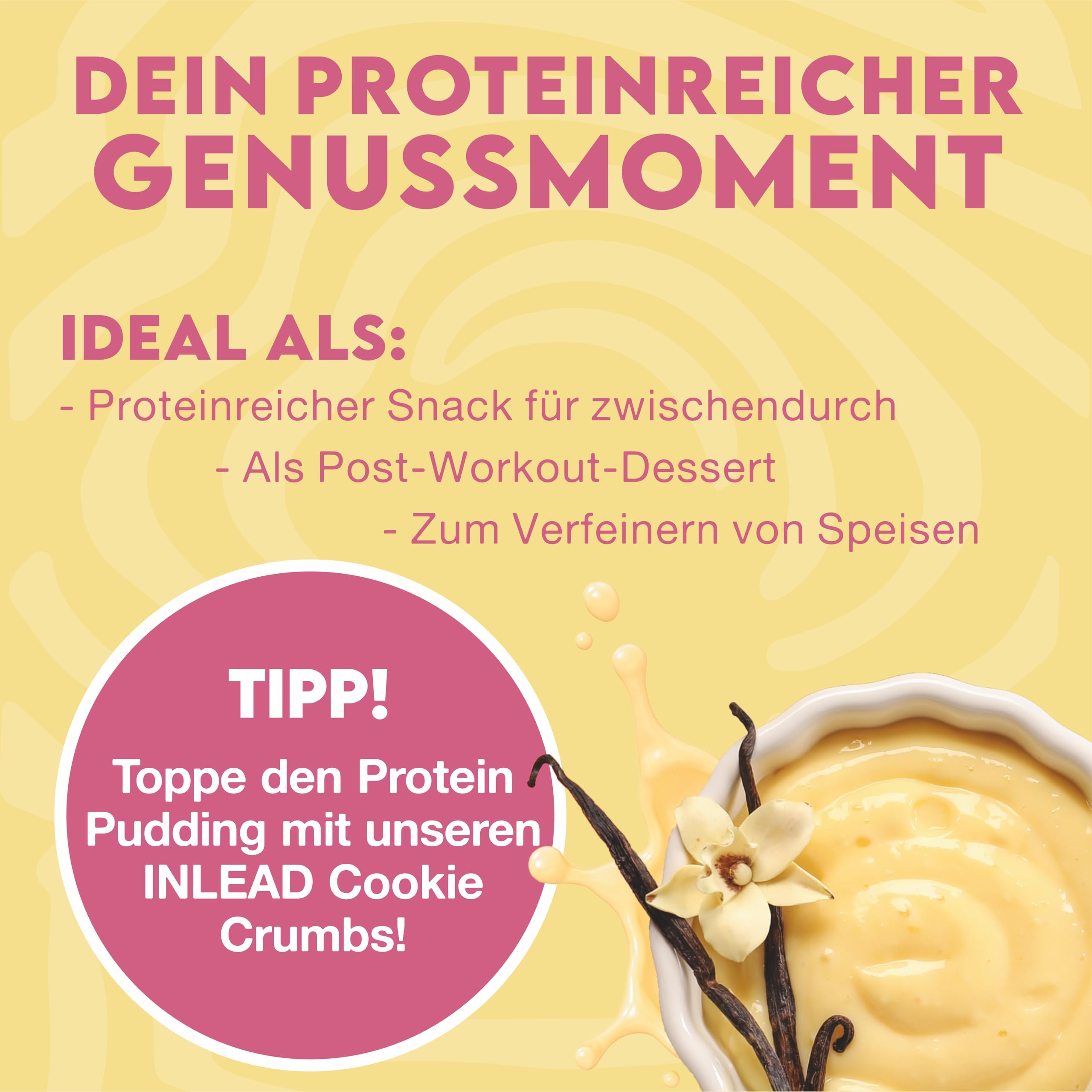 INLEAD - Protein Pudding - Schokolade | 20g Eiweiß pro Portion | 70% Weniger Zucker | Cremig & Lecker | Schnelle Zubereitung - Ideal für Fitness & Bewussten Genuss - 500g (Vanille - Vanilla)