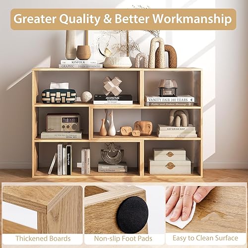 Miniatura 9 de Tangkula Estantería de 6 cubos, 2 piezas separables en el suelo, estantería horizontal abierta, estante de almacenamiento multifuncional para sala