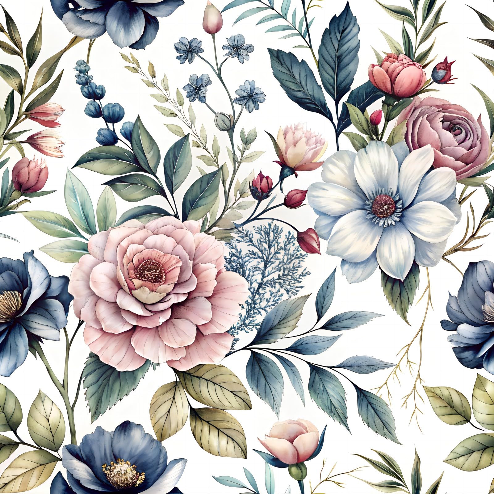 Garden Floral Peel and Stick Wallpaper Nature Peony Rose Plant Self Adhesive Removable Leaf Floral Contact Paper Nursery Bedroom Mural Wall Decorative