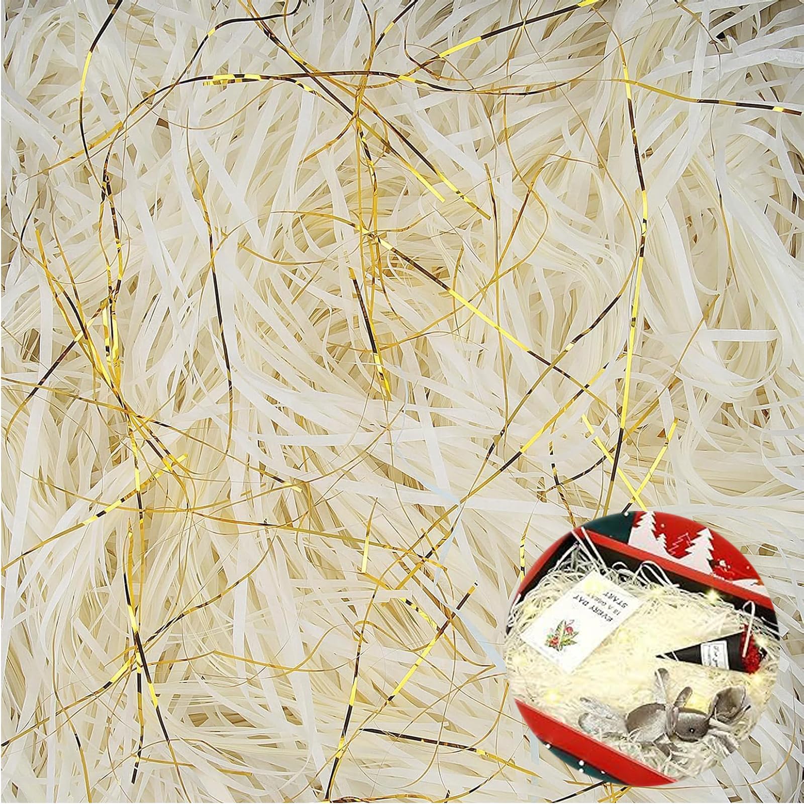 220g Gold and White Shredded Tissue Paper, Shredded Tissue Paper for Gift Boxes, Hamper Stuffing for Hamper Filling Gift Bags Packaging Decoration Basket Stuffing