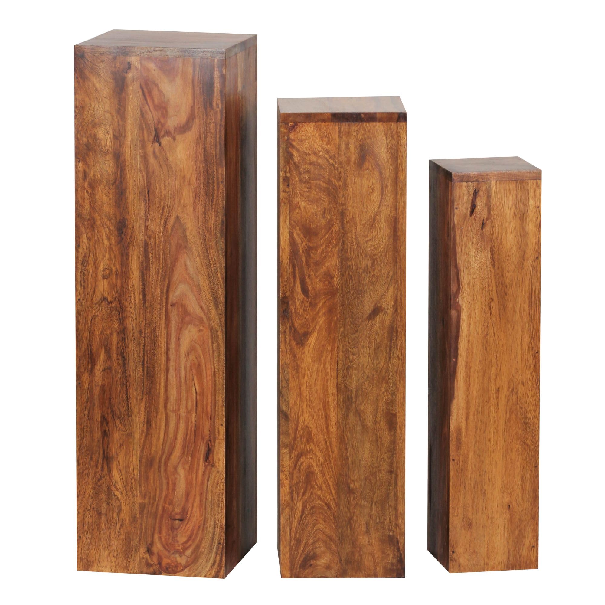 FineBuy Beistelltisch 3er Set Sheesham Massivholz, Säulentisch