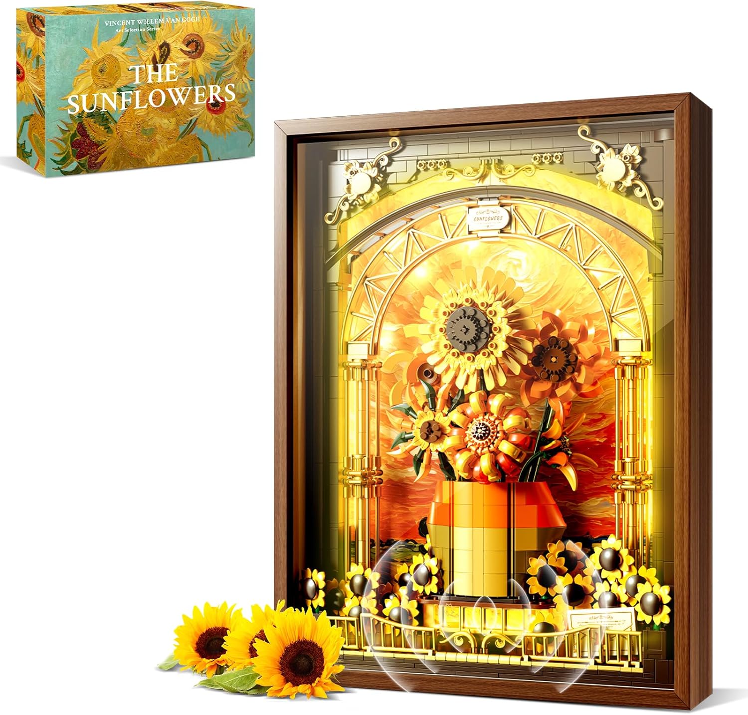 Flowers Sunflower Building Set for Adults 1218PCS with Smart Motion Sensor Lights Wall Art Home Decor Frame 2-in-1 Standing Display Lego Compatible Creative Botanical Gift for 14+ Women Men