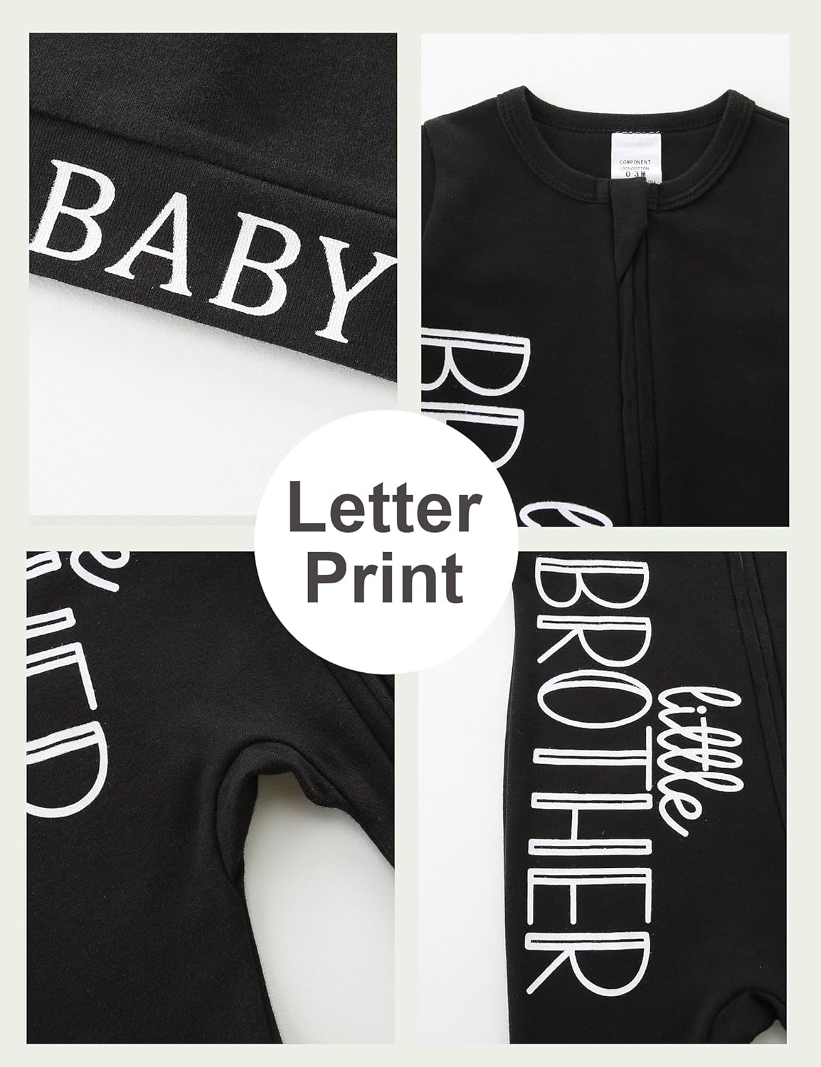 Newborn Boy Clothes Letter Print One Piece Romper Cotton Baby Coming Home Outfits 3Pcs Little Brother Outfit - Image 6