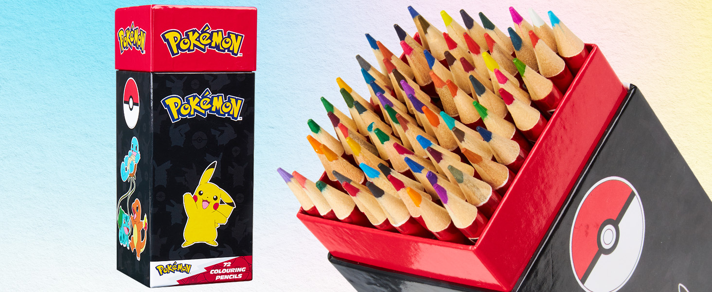 Pokémon – Set De Coloriage 72 Crayons De Couleur – Fournitures Scolaires Et Loisirs Créatifs – Boîte De Rangement Pikachu – Cadeau Fille Et Garçon – Produit Officiel