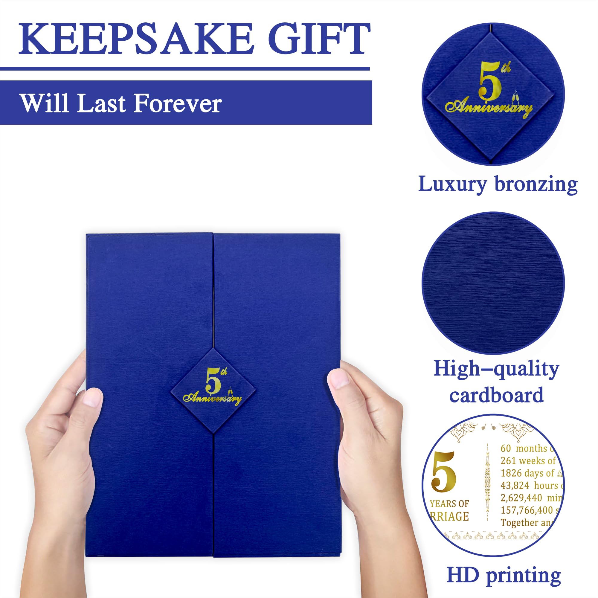 USMEI 5th Anniversary Wedding Romantic Gifts For Couple 5 Years of Marriage Self-Personalized Photo Anniversary Greeting Cards For Him Her Wife and Husband Keepsake Gifts - Image 4