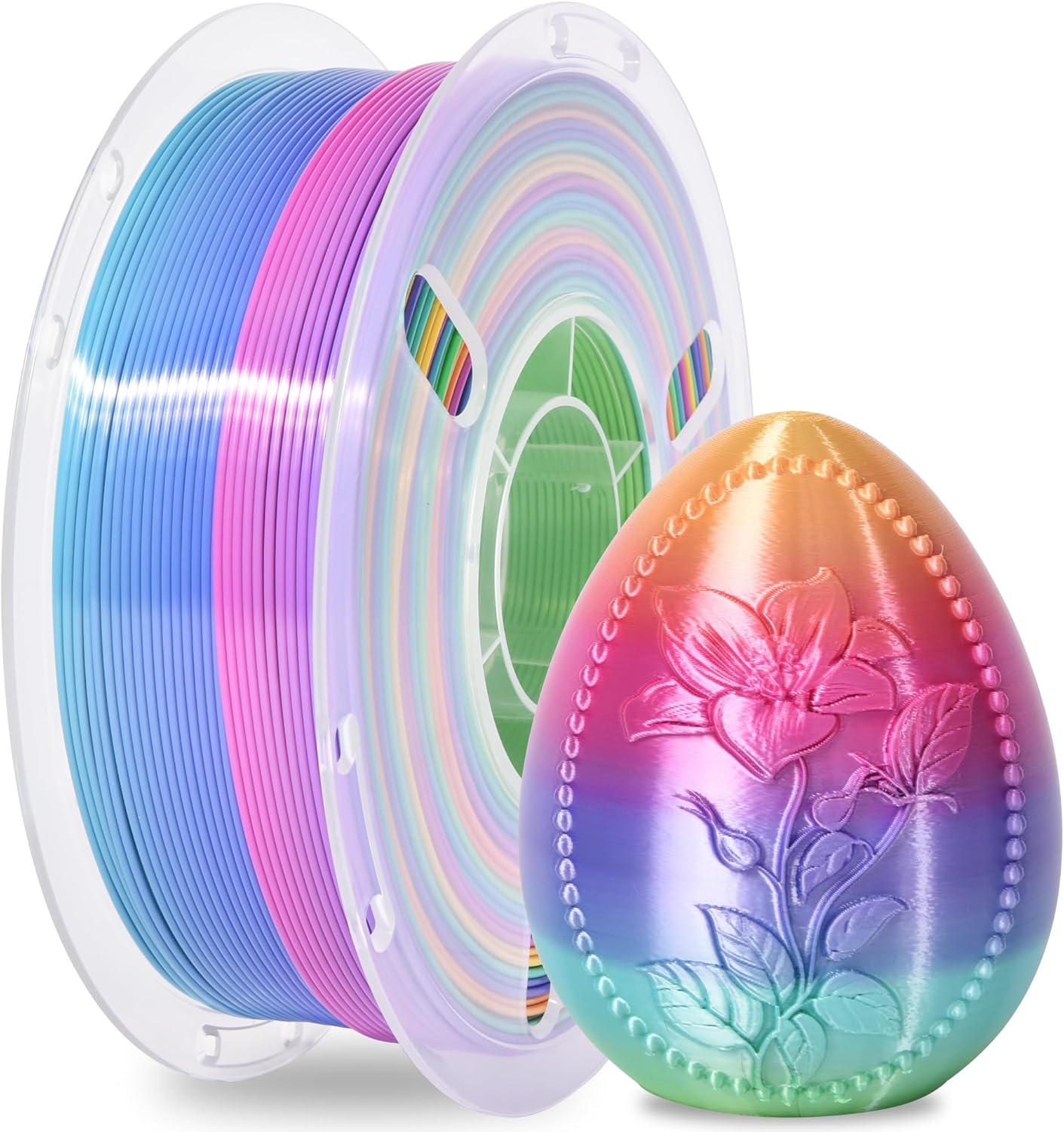 RAMBERY Silk Rainbow 3D Printer Filament 1.75mm Multi-Color PLA Filament Fast Color Change Candy Color 3D Printing Filament, 1kg Spool