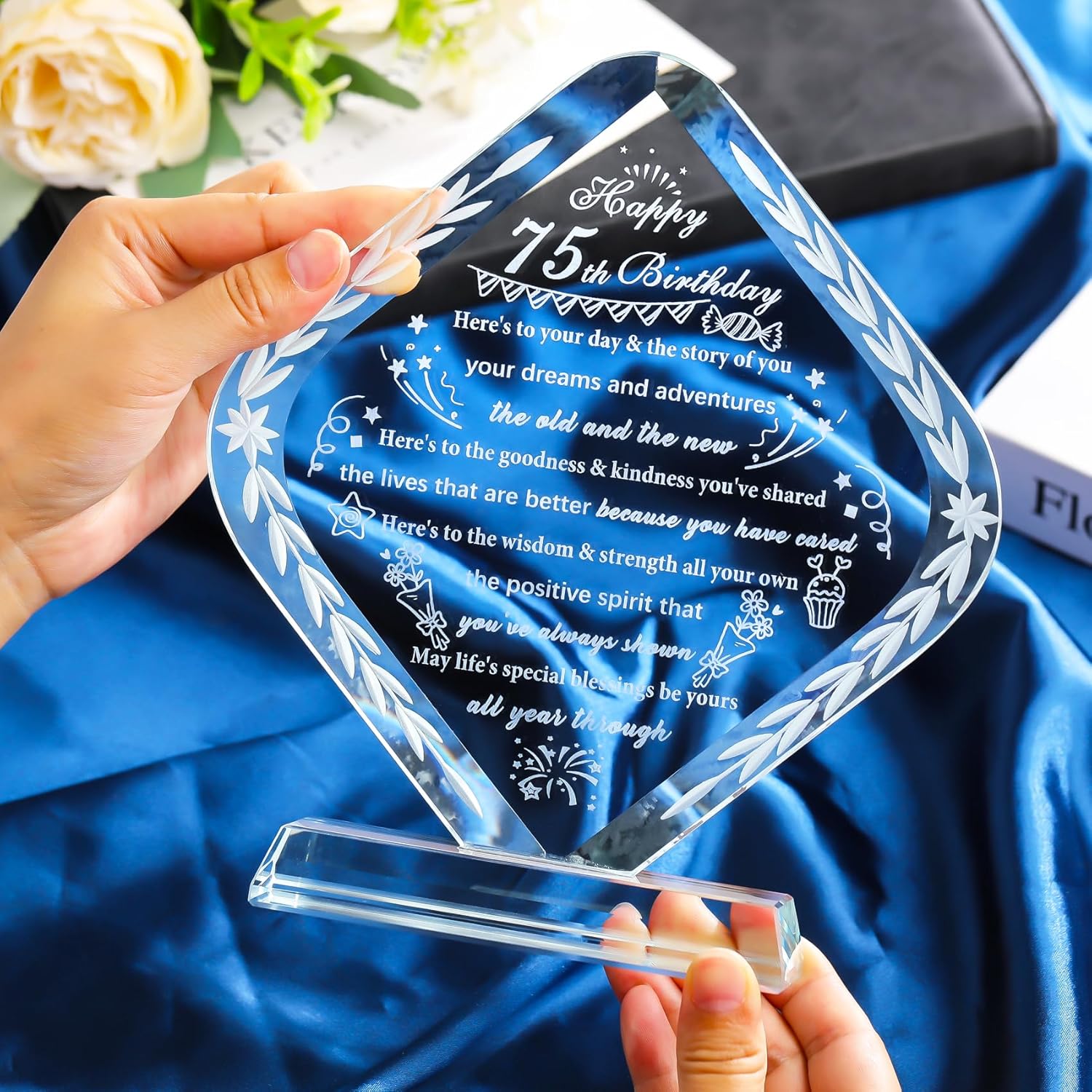 YWHL 75th Birthday Gifts for Women Men Crystal Bday Decorations Presents for 75 Years Old Happy 75th Birthday Gift Ideas for Mom Grandma Wife - Image 5