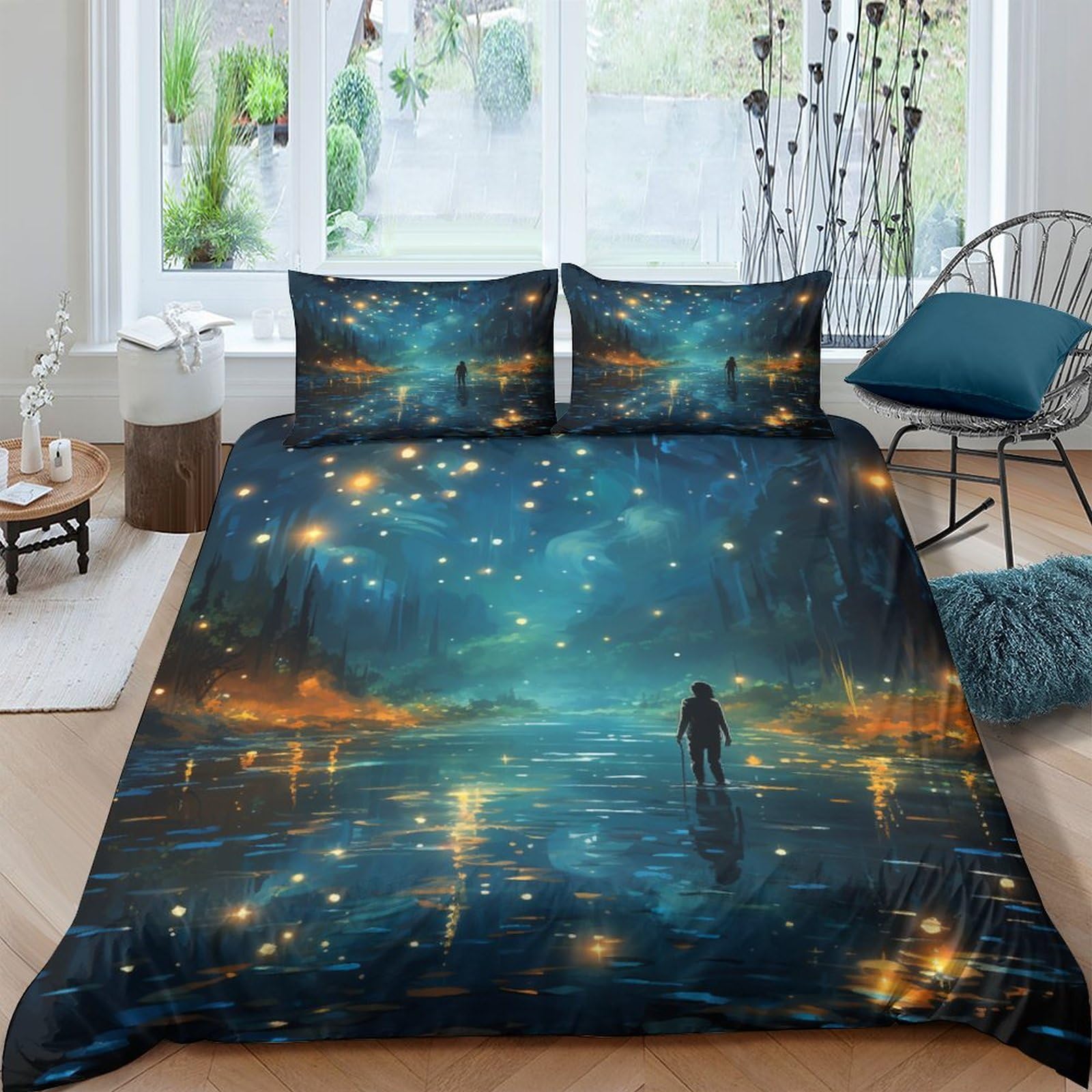 Housses De Couettes Imprime Ciel Nocturne IOFEER Parure Literie Etoiles pour Chambre Adulte