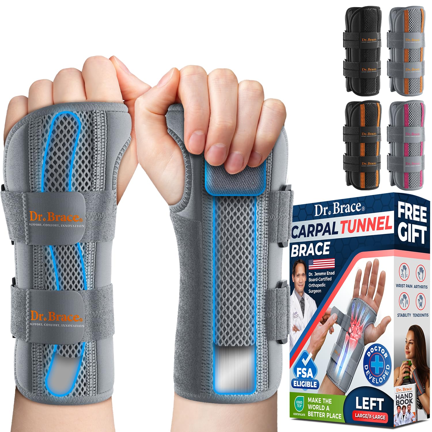 DR. BRACE Adjustable Wrist Brace Night Support for Carpal Tunnel, FSA & HSA Eligible, Doctor Developed, Upgraded with Double Splint & Therapeutic Cushion, Hand Brace for Pain Relief, Injuries, Sprains (S/M Right Hand, Black) — view 10