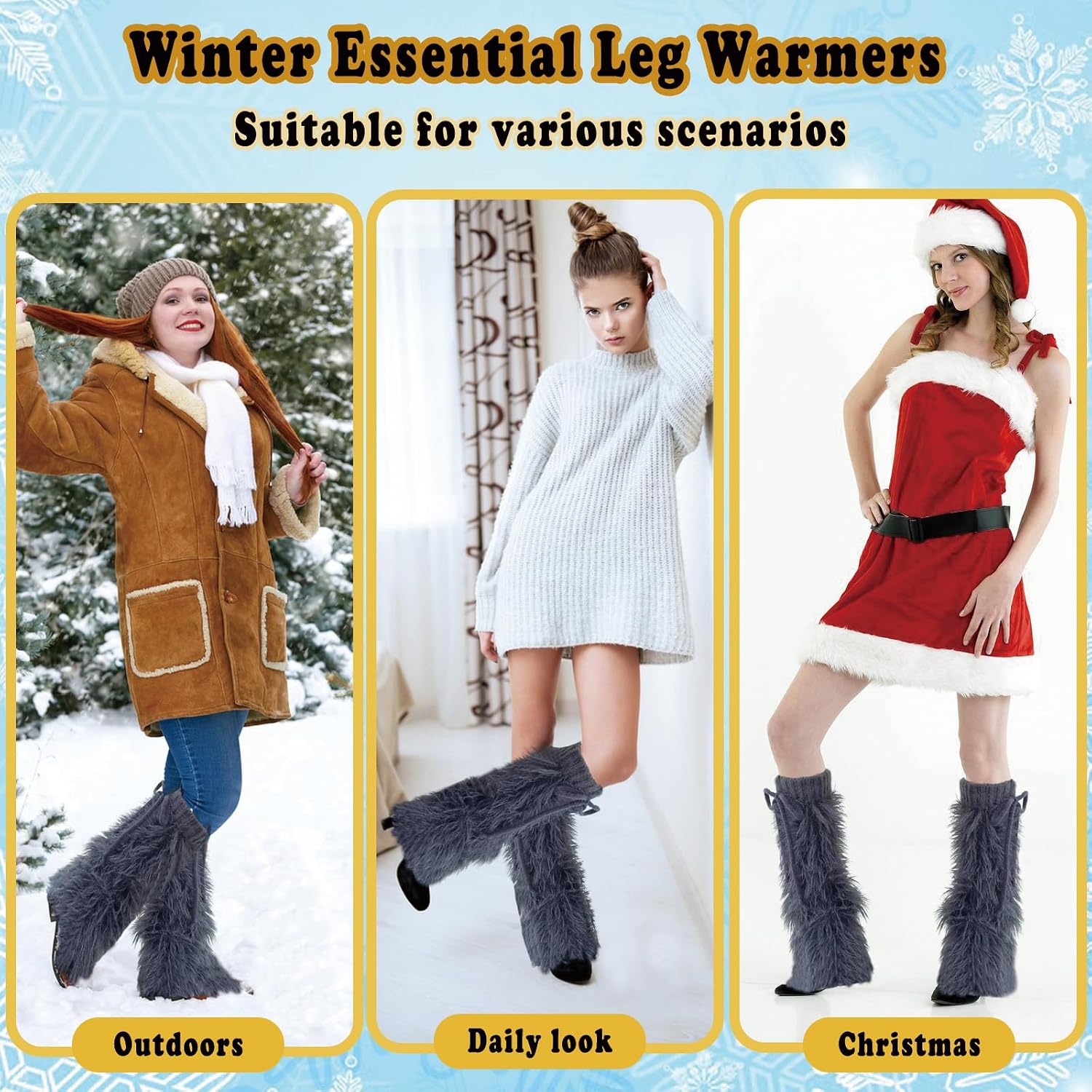 Faux Fur Furry Leg Warmers for Women Girls, Warm Knit Fuzzy Boot Covers Long Boot Cuff Boot Sleeves, Gray Fluffy Legwarmers for Winter