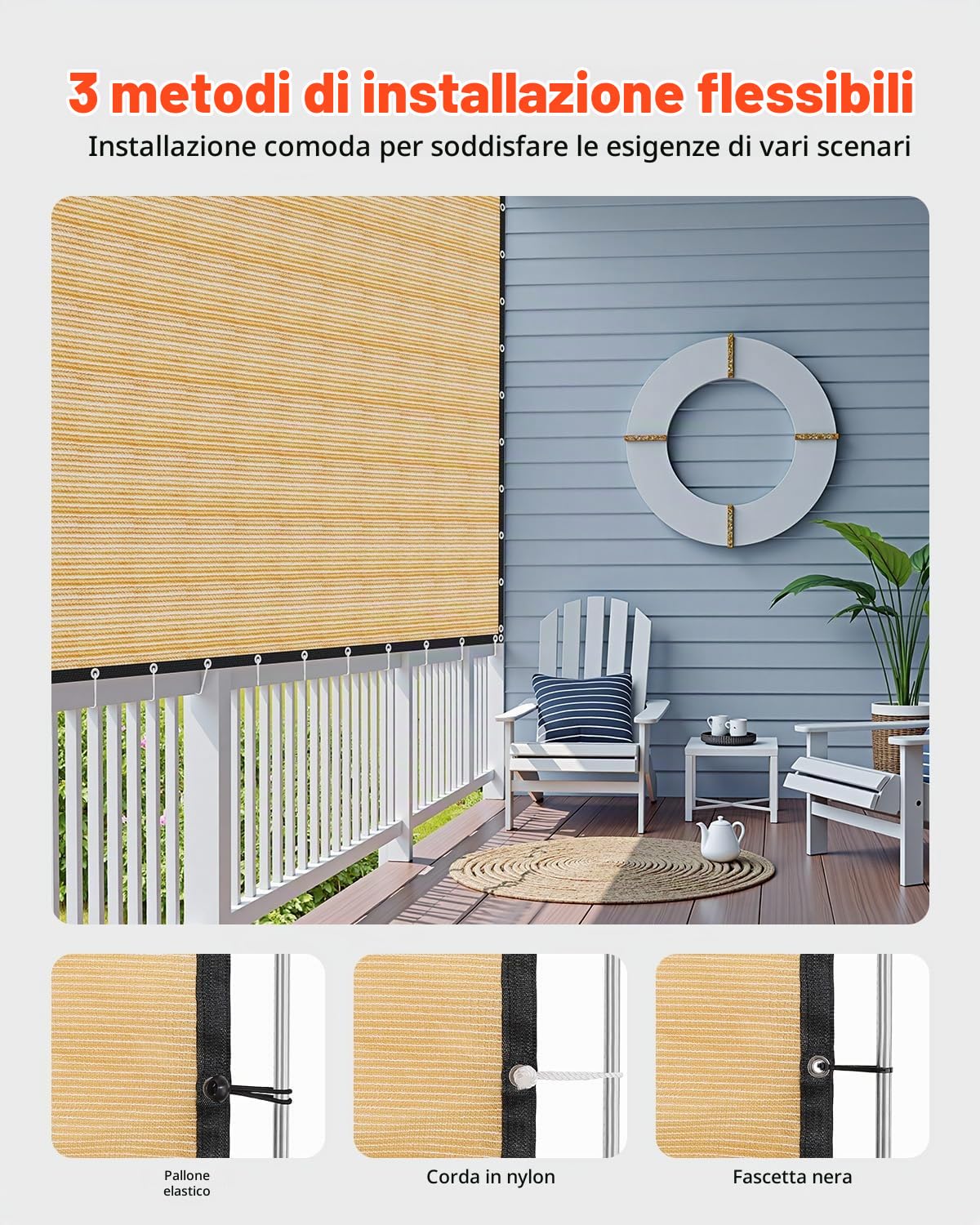 VEVOR Vela Ombreggiante con Protezione Solare, 366 x 610 cm, per Pergolato con Occhielli in Acciaio Inox, Telo Ombreggiante con Materiale HDPE, per Esterno Patio Giardino Cortile, Beige