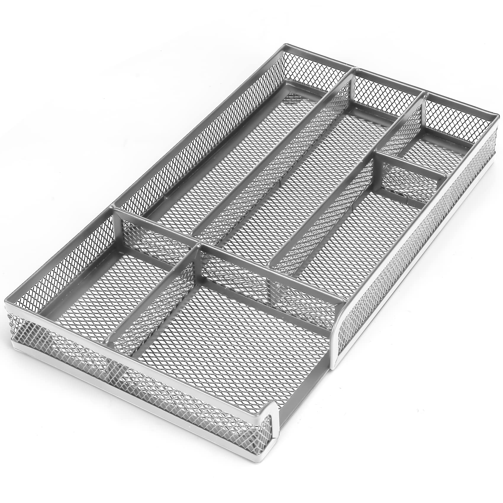 EsOfficce Drawer Organizer,Desk Organizer, Black Metal Mesh Drawer, Desk Drawer Organizer for Home Office and School,11X 6X 1.6Inch, Inch,Silver