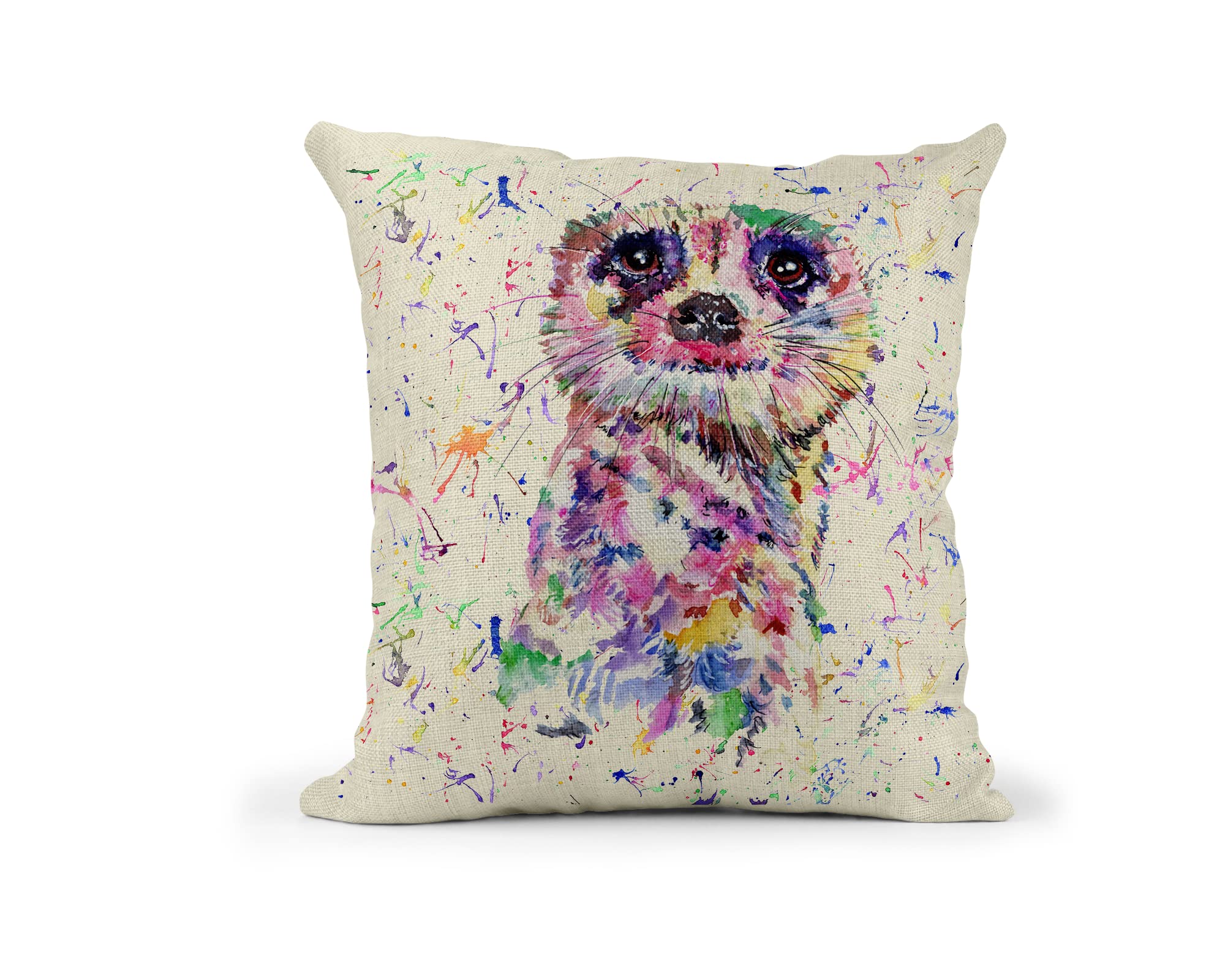 Vixar Meerkat Dessert Wildlife Watercolour Rainbow Art Linnen Cushion With filling or cover only, 40x40cm, gift, christmas, Birthday (with insert)