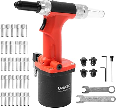 Heavy Duty Air Hydraulic Riveter Pneumatic Hydraulic Pop Rivet Gun, Hand Feed Air Riveter Riveting Tool with 100 pcs Blind Rivets and 3/32" 1/8" 5/32" 3/16" Nose Pieces