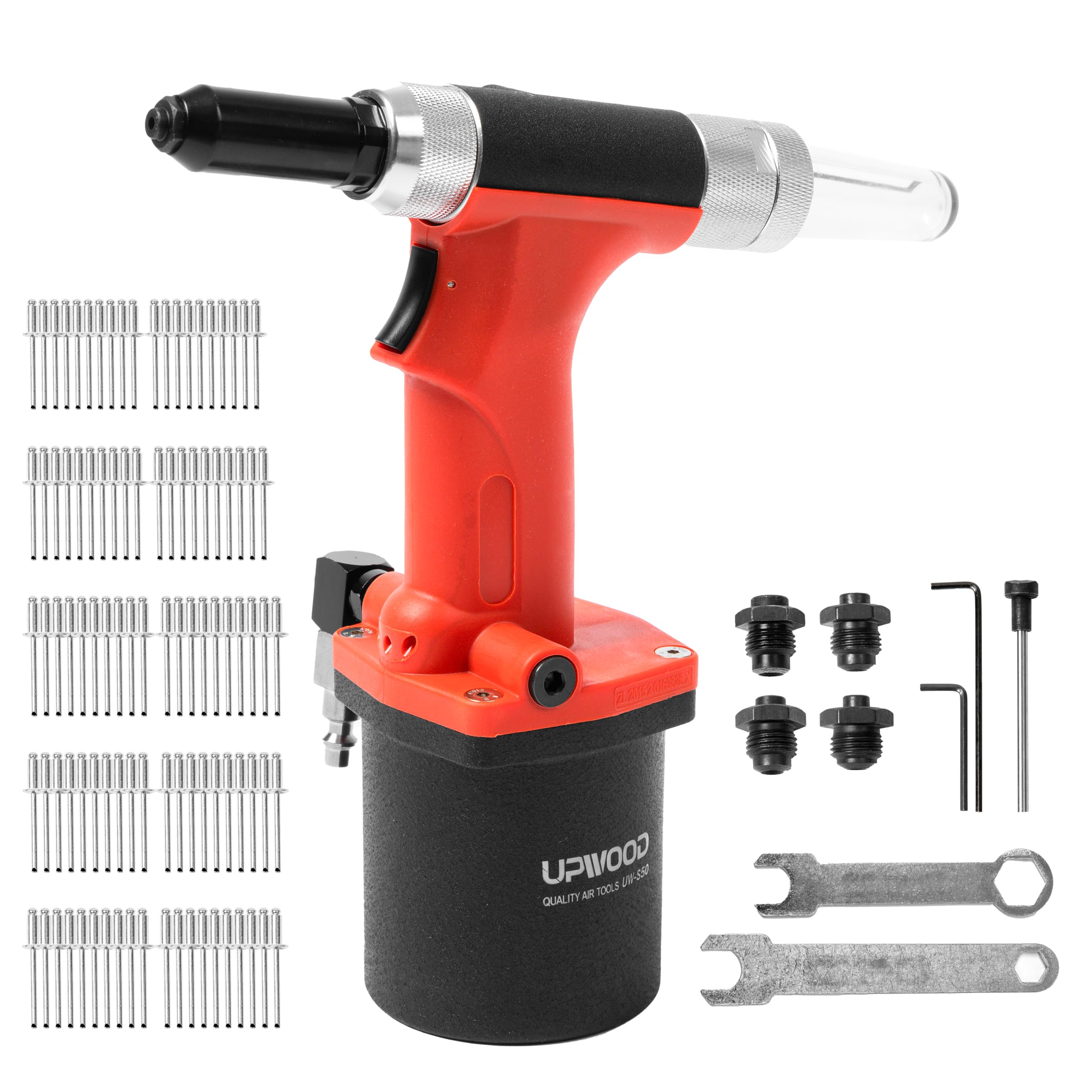 UPWOOD Heavy Duty Air Hydraulic Riveter Pneumatic Hydraulic Pop Rivet Gun, Hand Feed Air Riveter Riveting Tool with 100 pcs Blind Rivets and 3/32