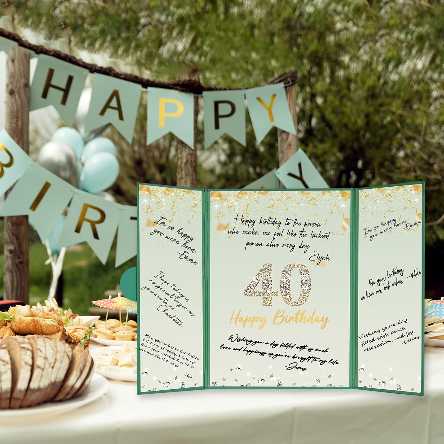 Crenics Green and Gold 40th Birthday Decorations, Happy 40th Birthday Guest Signature Book Alternative 18" x 12", Awesome 40 Years Old Party Gift for Women or Men - Image 6