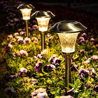 GIGALUMI Solar Path Lights Outdoor, Waterproof Glass Stainless Steel High Lumen Automatic Solar Pathway Lights for Patio, Yard, Lawn, Garden and Landscape