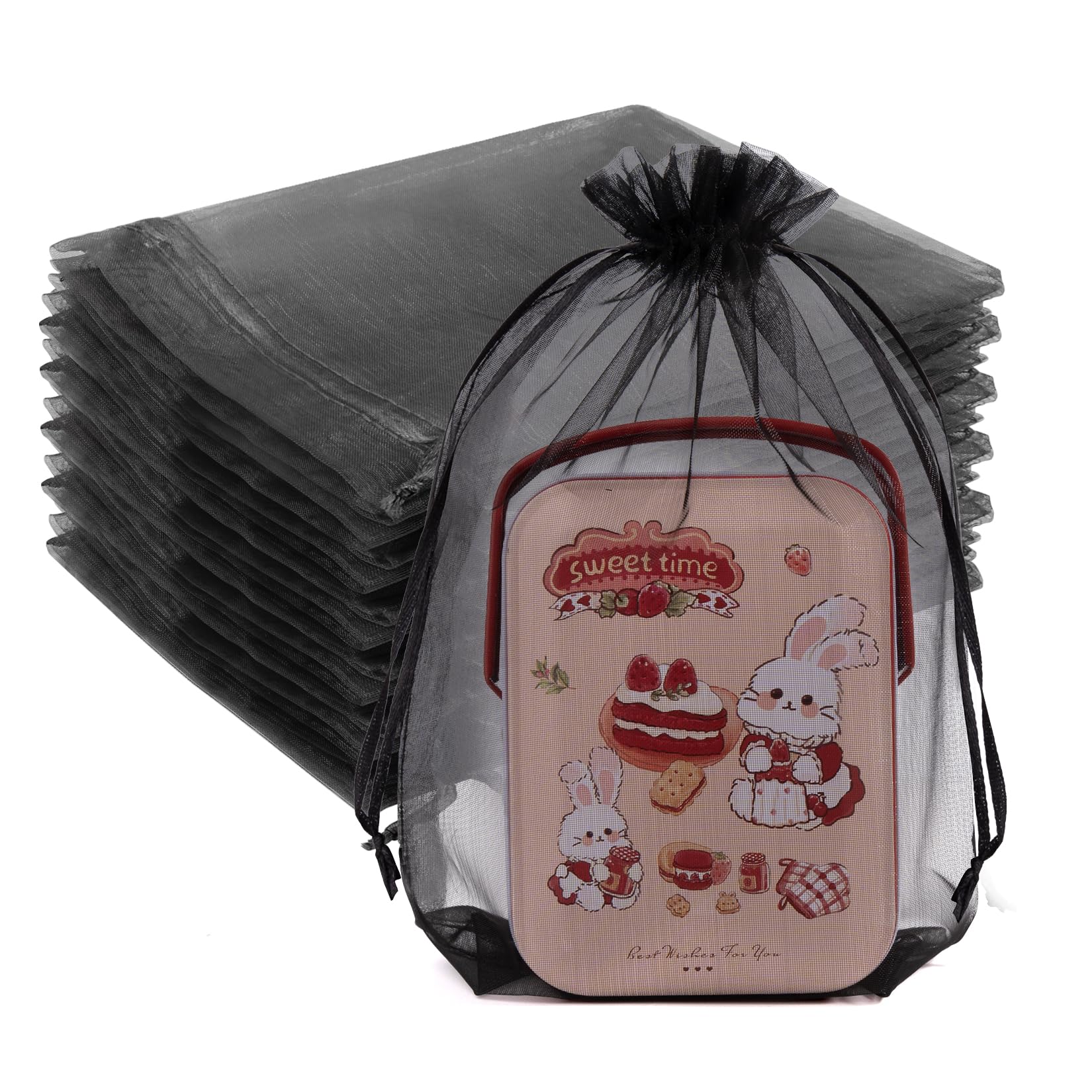 Crweety 50Pcs Large Organza Bags 6x9, Black Small Gift Bags Drawstring Bulk
