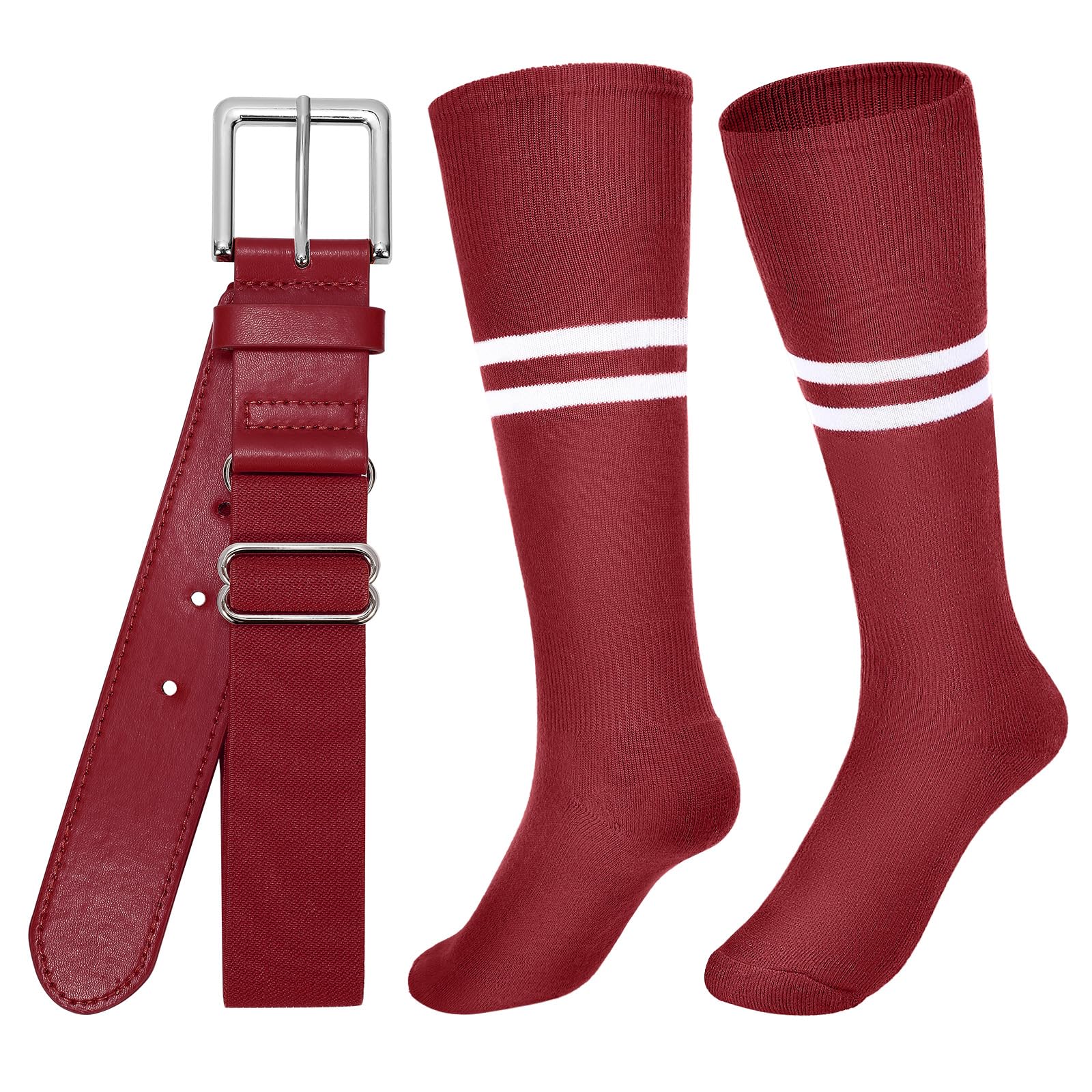 XZQTIVE Baseball Softball Socks and Belt Combo Set Adjustable Softball Socks and Elastic Belt for Kids Youth Adult