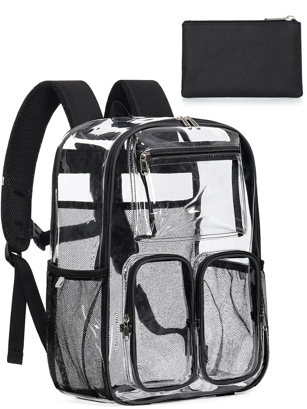 Flowston Large Clear Backpack Heavy Duty for Women Men Boys Girls, Clear Bookbag for School, 17 Inch Transparent Backpack with Accessories for Work