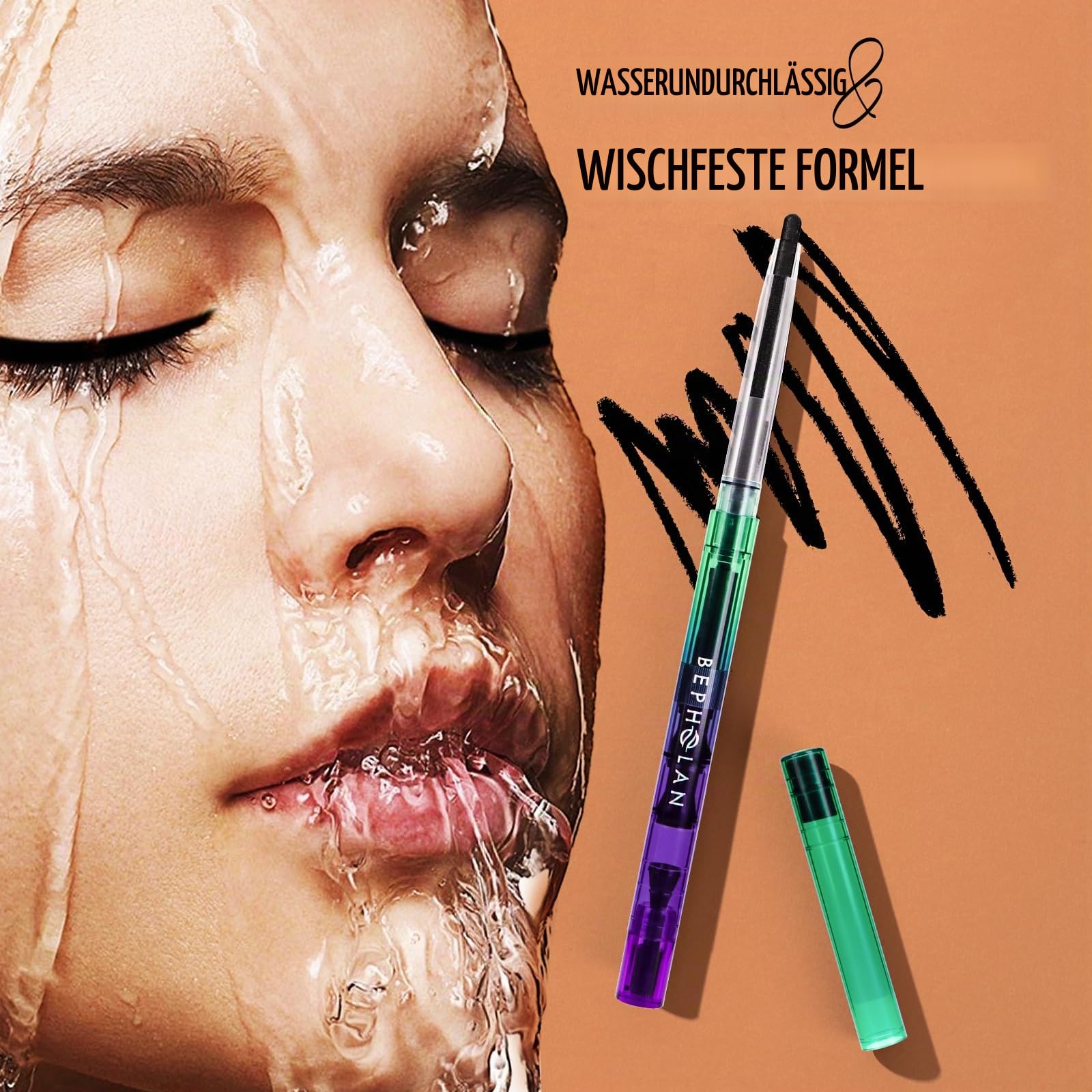 BEPHOLAN Schwarz Wasserfester Gel-Eyeliner-Bleistift für Damen, langlebig, wasserdicht, wischfest