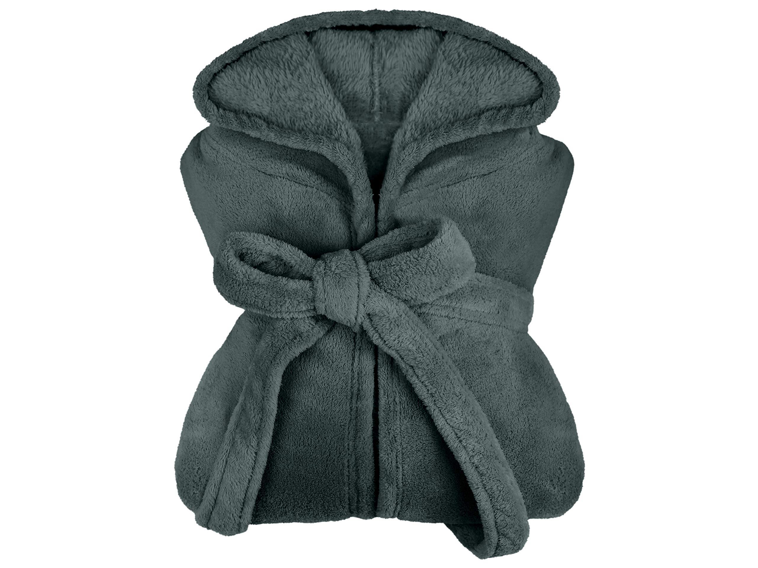 npluseins extra weicher Kapuzen-Bademantel aus Kuschelfleece - in modernen Farben und verschiedenen Größen - Unisex & wadenlang