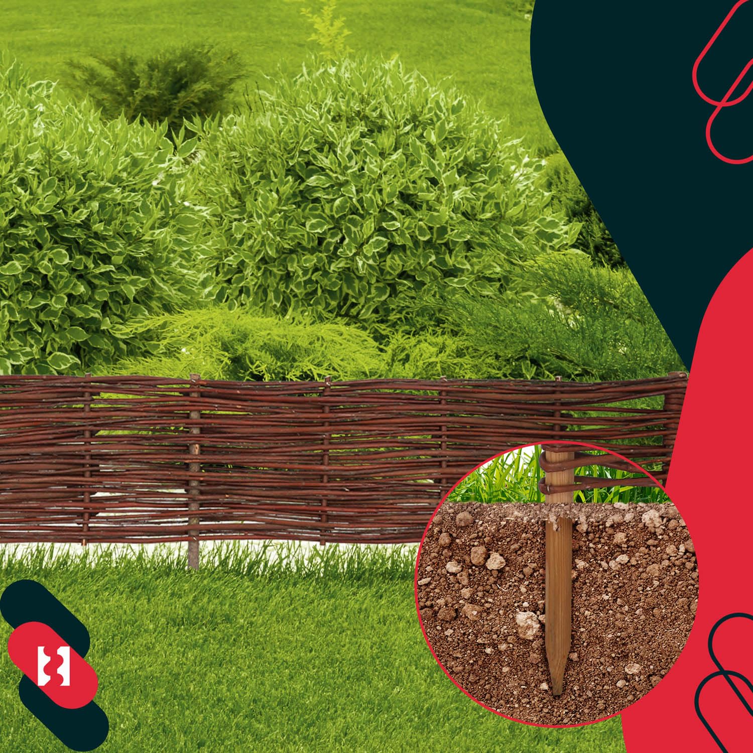 KOTARBAU® 5 pezzi Staccionata in Legno per Giardino - Recinzione in Vimini - 120 x 20 cm - Marrone - Staccionata Giardino Esterno - Steccato in Legno - Decorazione Da Esterno