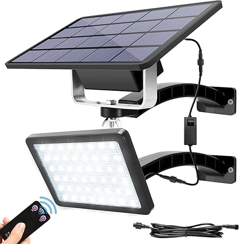 JACKYLED Luz solar de 1000 lúmenes 48 LED para exteriores del atardecer al amanecer con control remoto, kit de luz solar con batería de 5500 mAh y