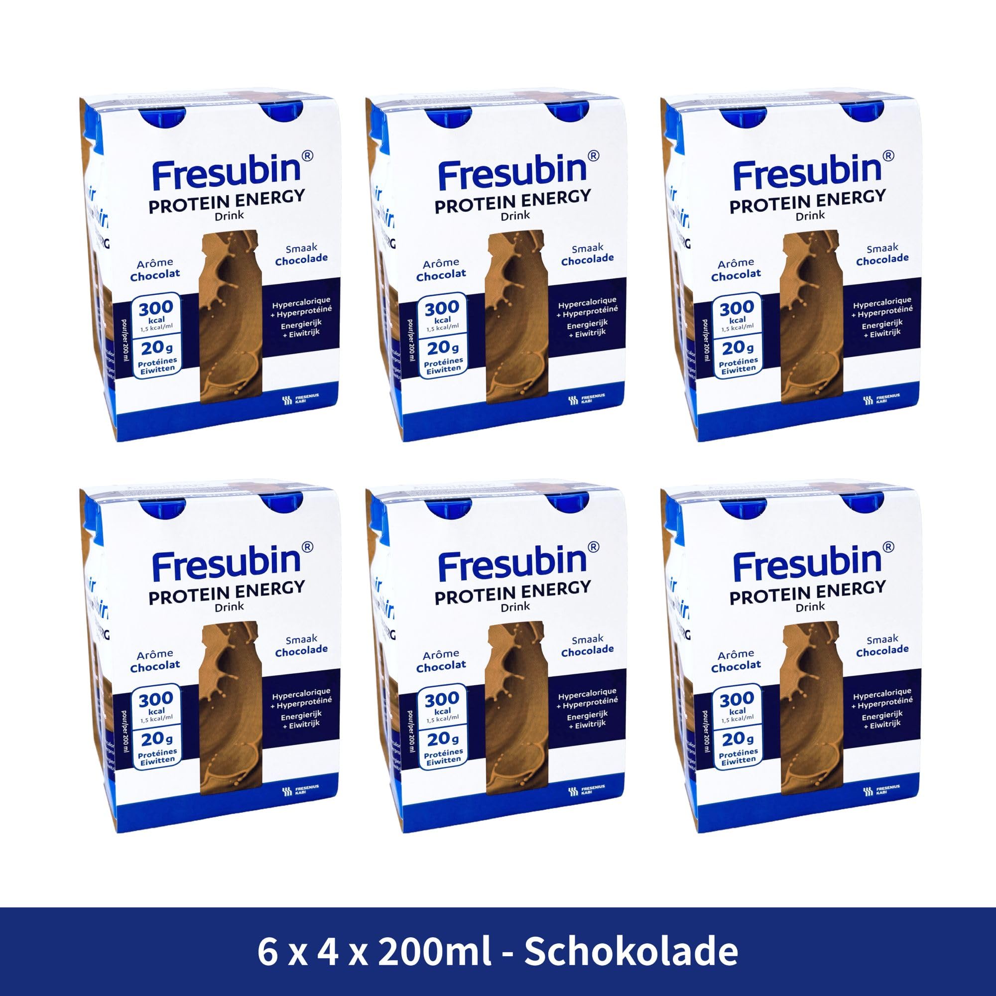 Fresubin PROTEIN ENERGY Drink Schokolade 24x200ml- Hochkalorische Trinknahrung mit 20g Eiweiß von Fresenius Kabi, 300 kcal pro Flasche, glutenfrei, ideal bei Mangelernährung und erhöhtem Proteinbedarf