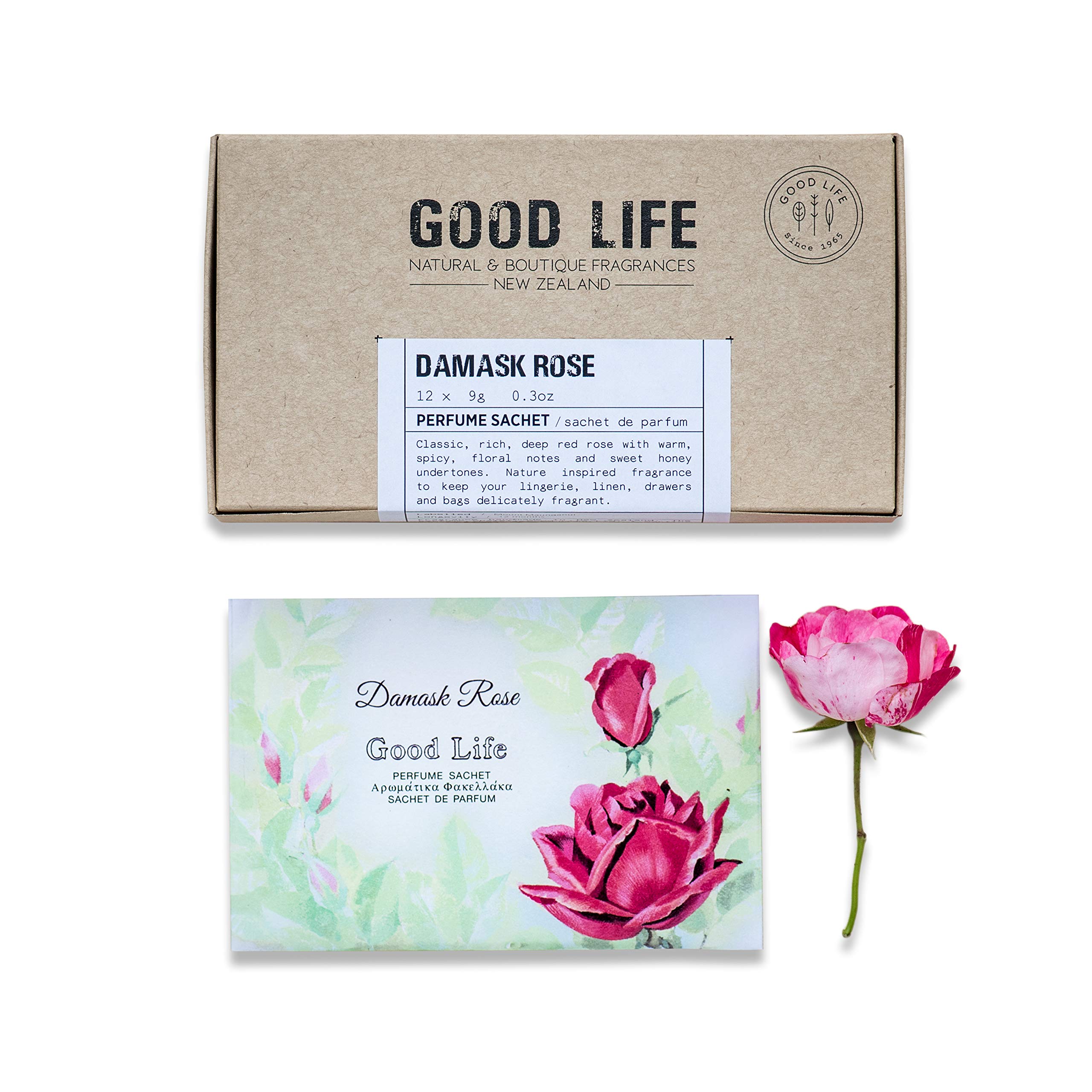 Good Life Damask Rose Scented Sachets | Designed and Manufactured in New Zealand | 12 Sachets (Damask Rose - 12 Sachets)