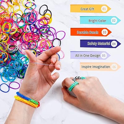 Kit de recharge pour bande de caoutchouc d'inscraft: plus de 11000 bandes de caoutchouc, 28 couleurs avec récipient, 600 clips, 200 perles, 52 perles ABC, kit de recharge pour fabrication de bracelet premium pour filles artisanat de bricolage de cadeaux pour enfants