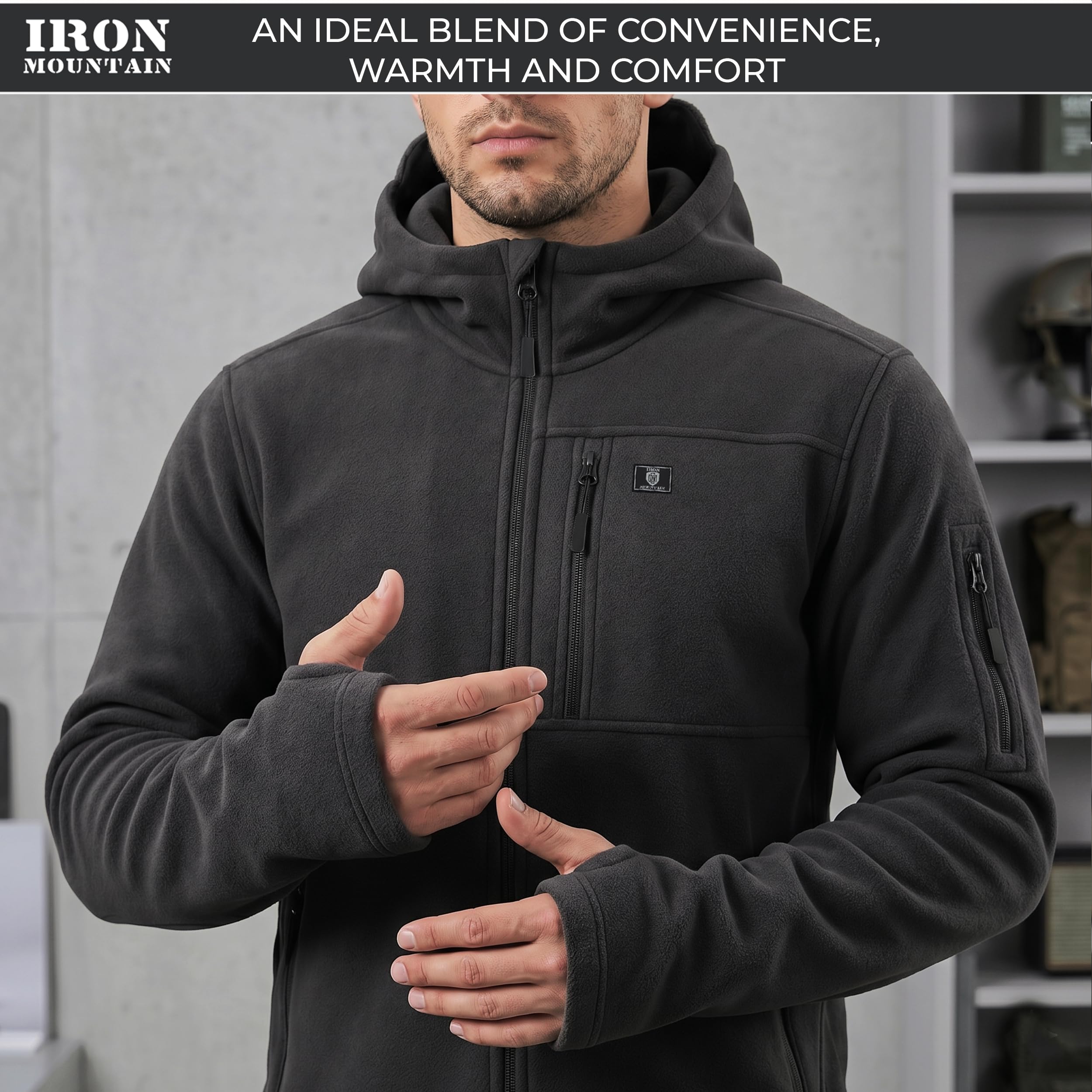 Iron Mountain Sudadera Hombre con Cremallera Fleece Técnico – Hoodie Térmico Cortaviento con Bolsillos Múltiples, Sudadera Workwear Exterior Invierno