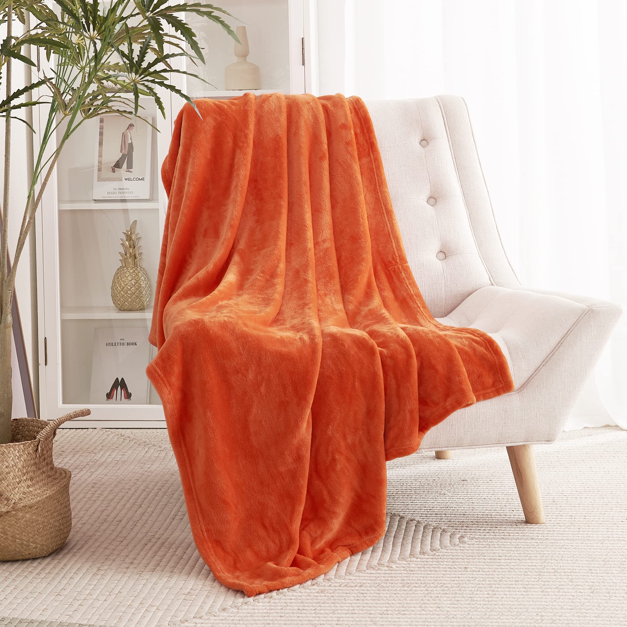 RYB HOME Fall Throw Blanket Soft Lightweight Warm and Cozy Light Travel Picnic Flannel Fleece Blanket for Couch Bed Sofa Ideal Gifts for Halloween, Orange, W50 x L60 inch