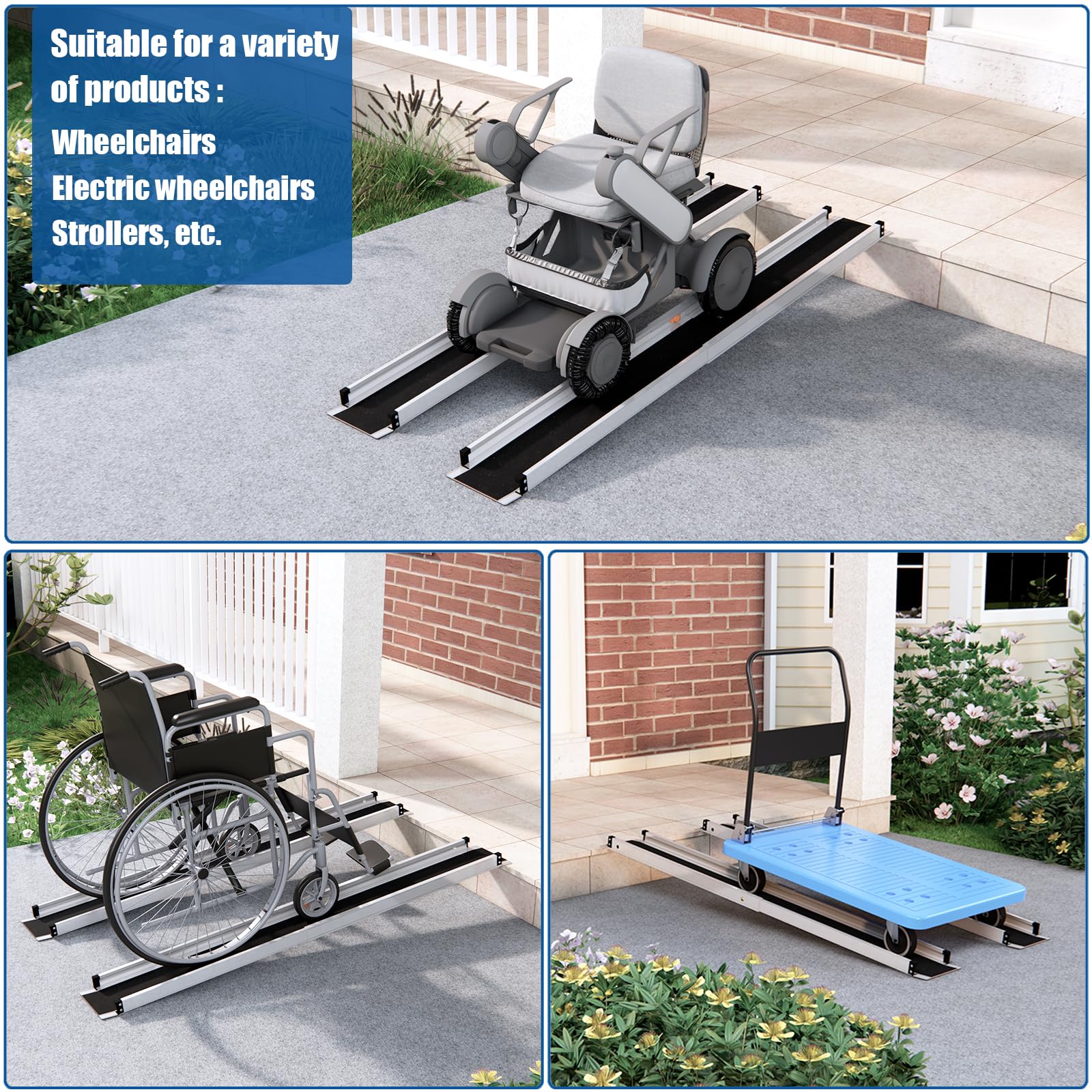 Rampa telescópica portátil de 4 pies para silla de ruedas, de aluminio, para el hogar, para discapacitados, rampa de umbral, soporta hasta 600 libras, rampa de silla de ruedas para escalones, puertas,