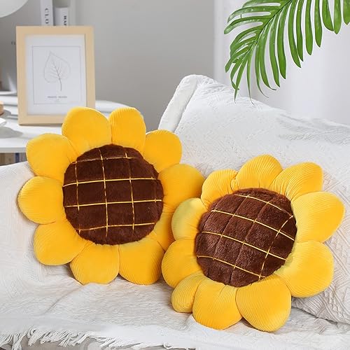 Coume 2 cojines de suelo con diseño de girasol 3D, cojín de asiento de girasol, cojín amarillo con forma de girasol, almohadillas decorativas de