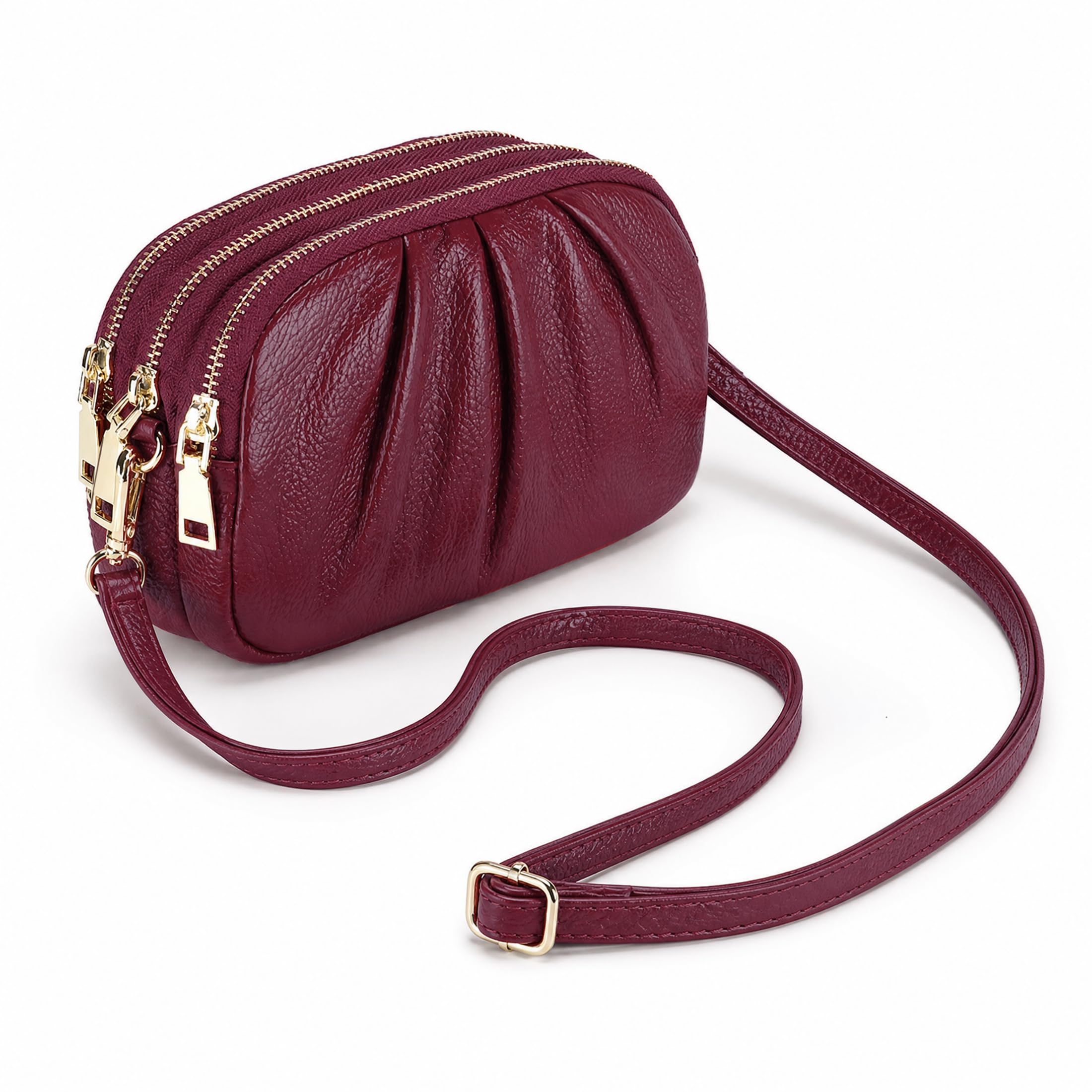 Borsa a Tracolla Donna Portafoglio Cellulare Grande Portamonete Moda Piccola Borsa Tracolla in Vera Pelle Moneta Borsa Pochette con 3 Scomparti Rosso