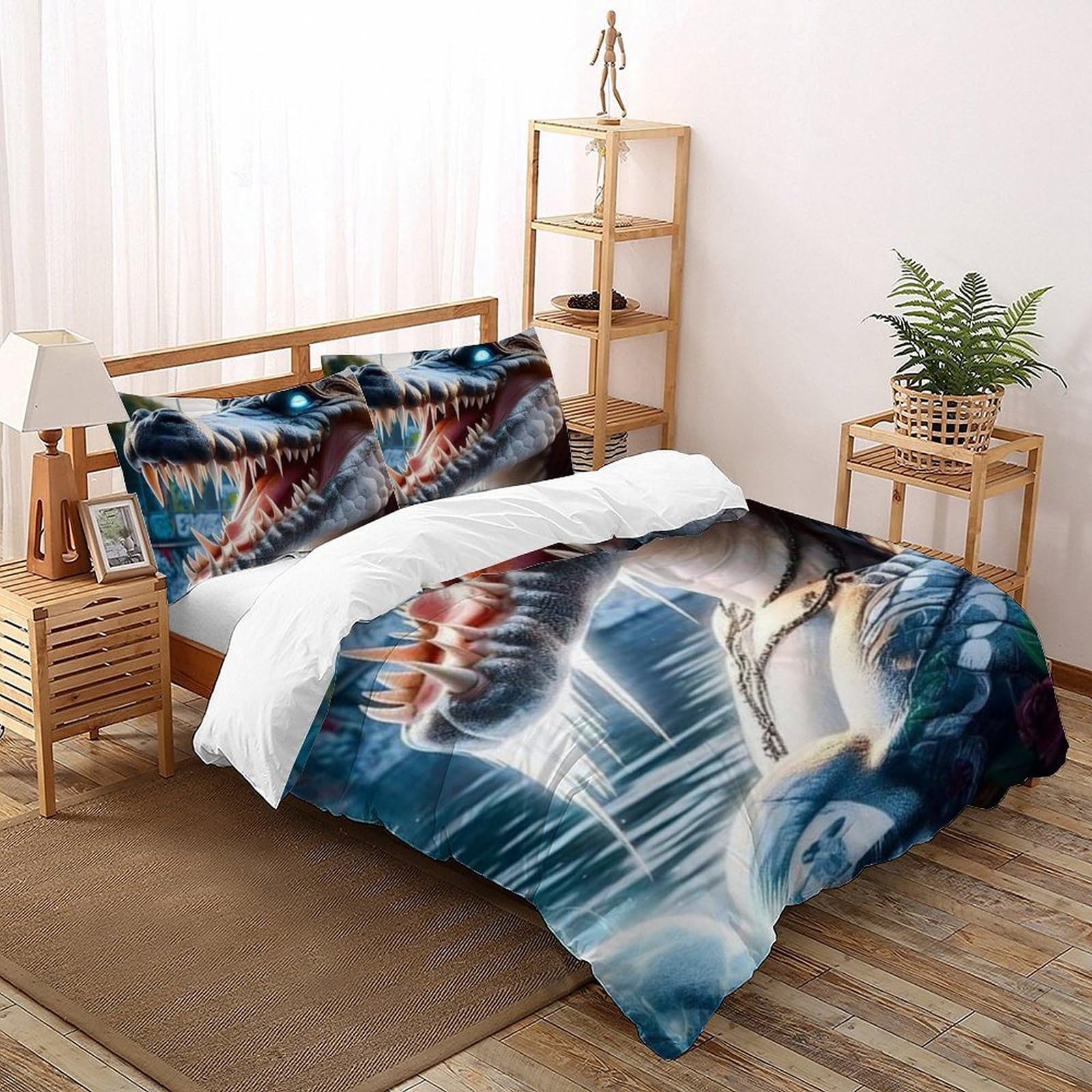 Housse de couette imprimé 3D animaux en microfibre ultra douce 200x200cm lavable en machine