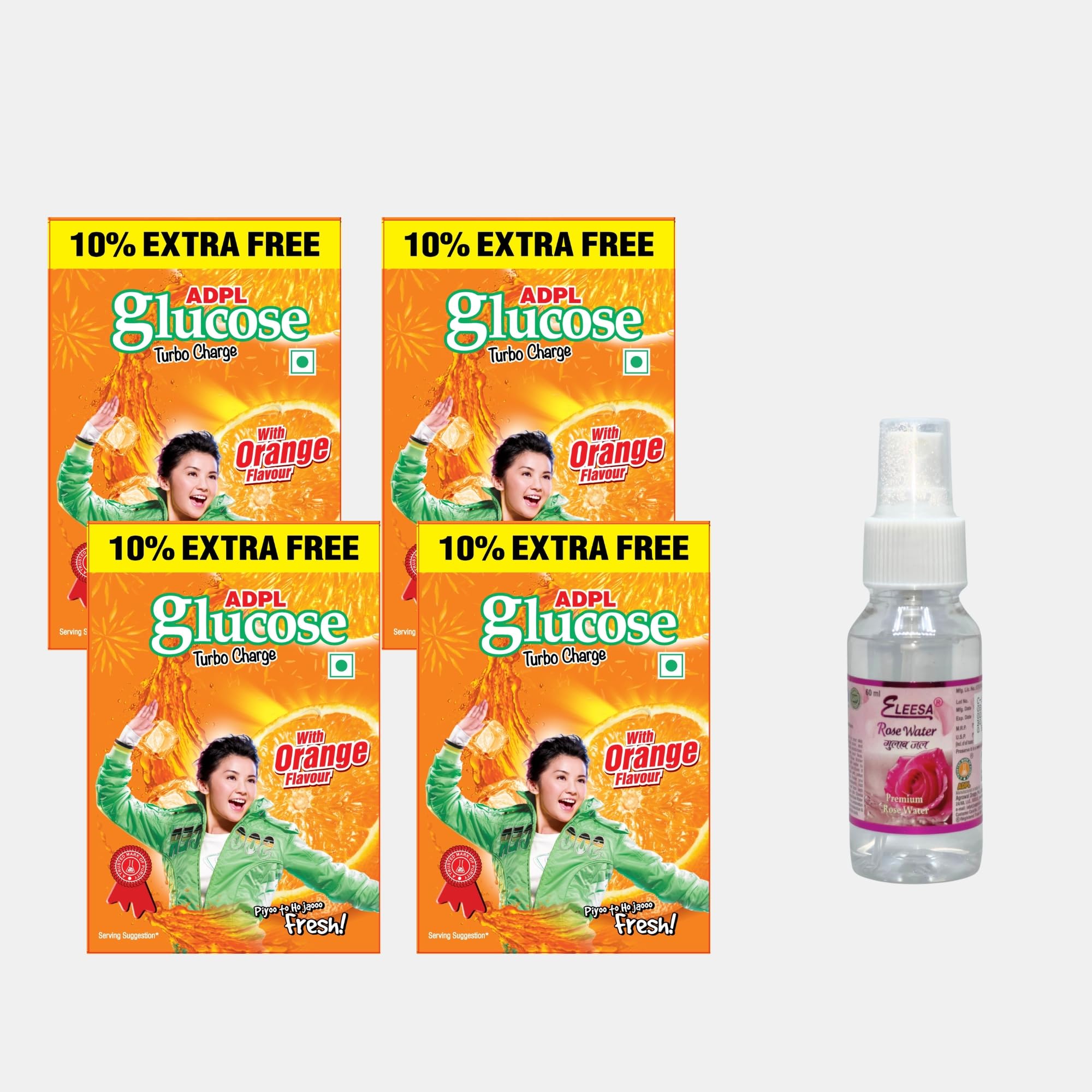 ADPL Glucose Turbo Charge Orange 110 gm (Pack of 4) (FREE Eleesa Rose Water Spray 60 ml) | Energy Drink | Orange Glucose Powder for Hydration & Weakness | Natural Toner & Face Mist-image-49